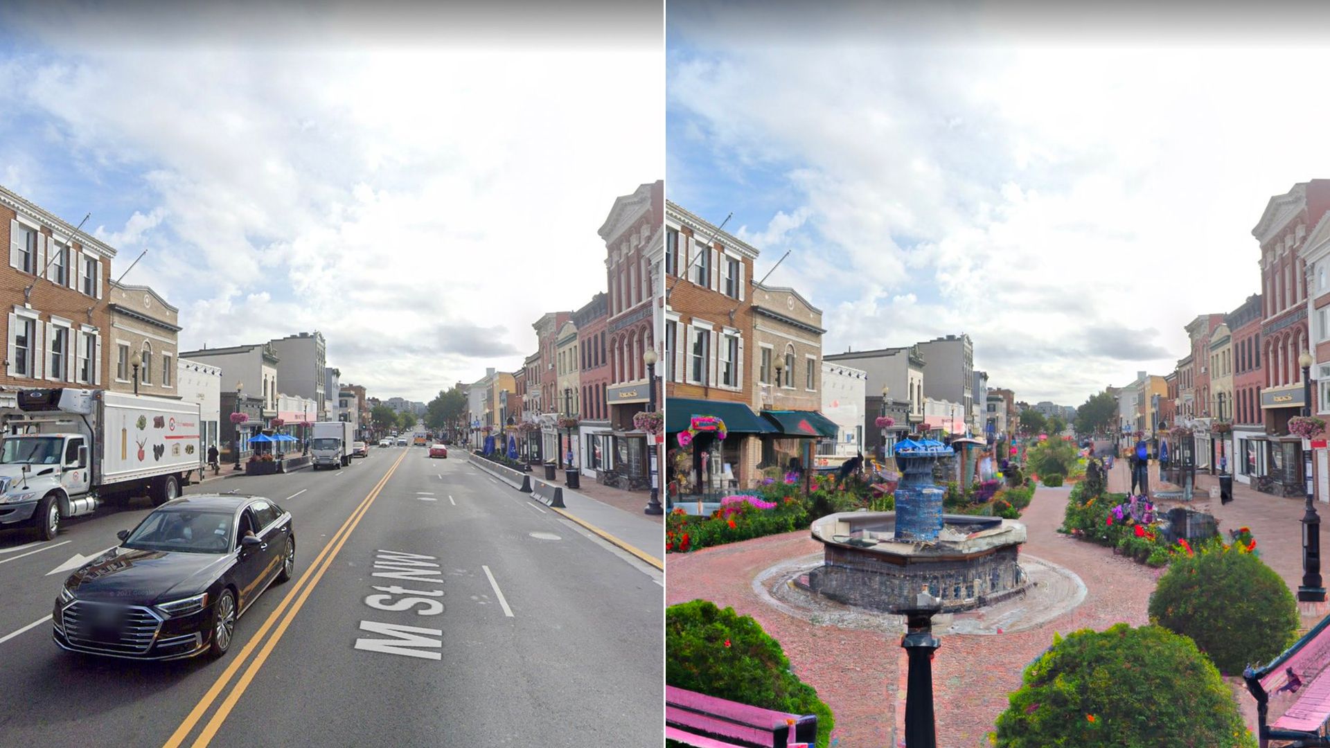 A side-by-side of a Washington, D.C. street using DALL-E.