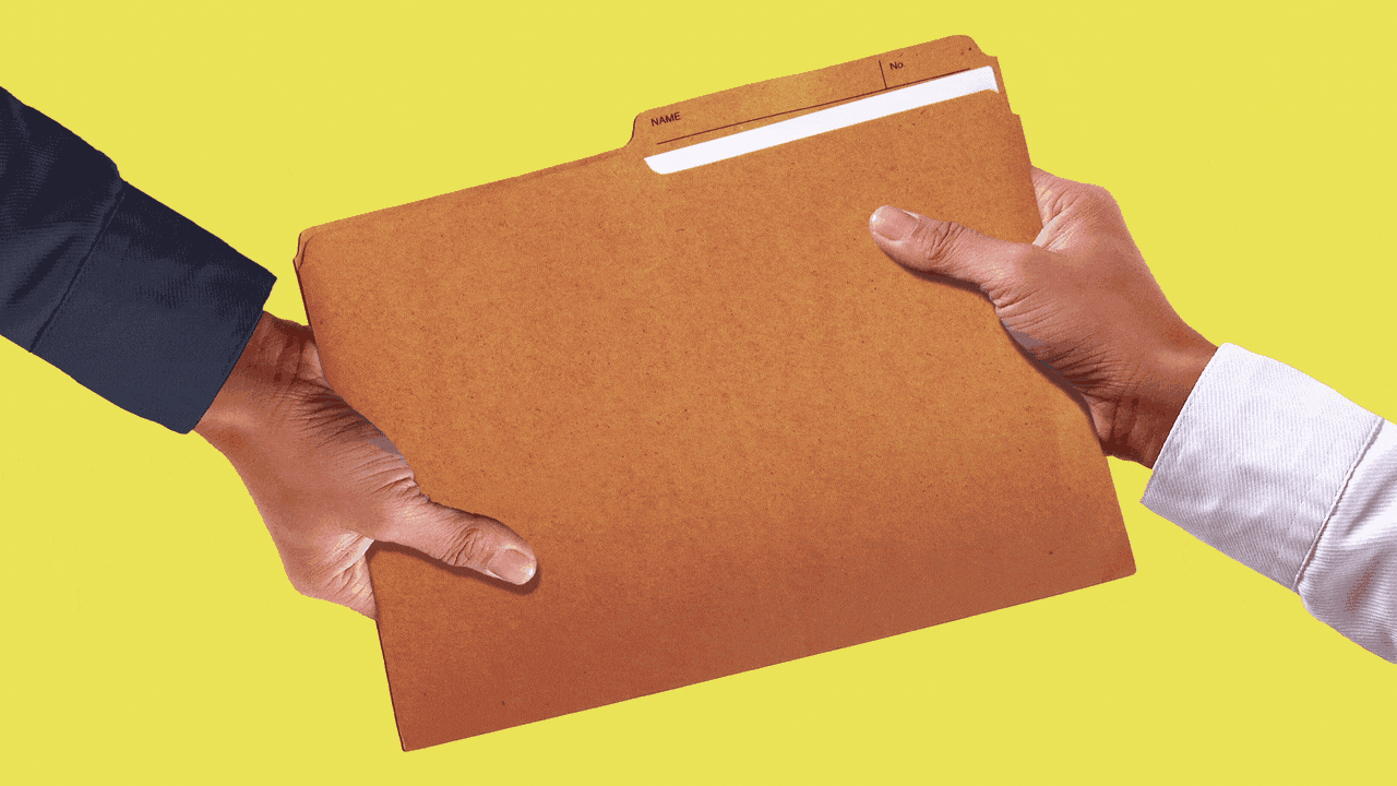 Animated illustration of two hands playing tug of war with a file. 