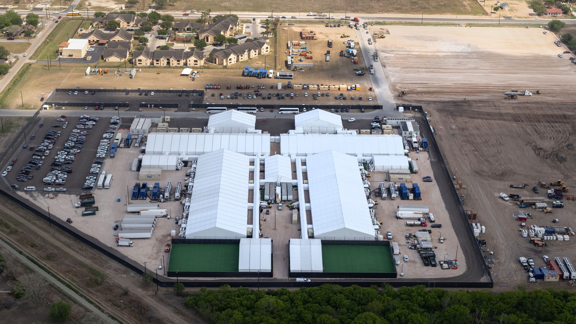 A Customs and Border Patrol holding facility in Donna, Texas, is seen from the air.