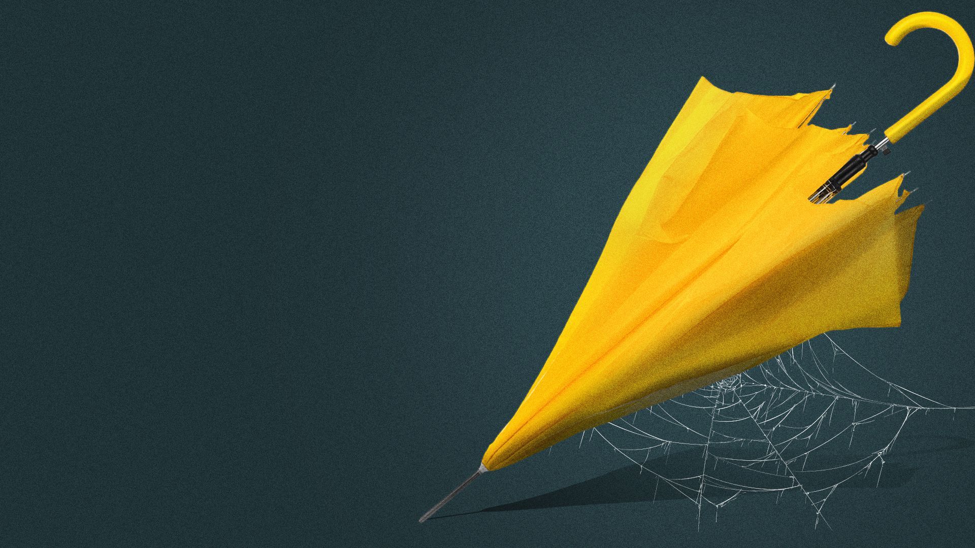 Illustration of an umbrella collecting cobwebs.