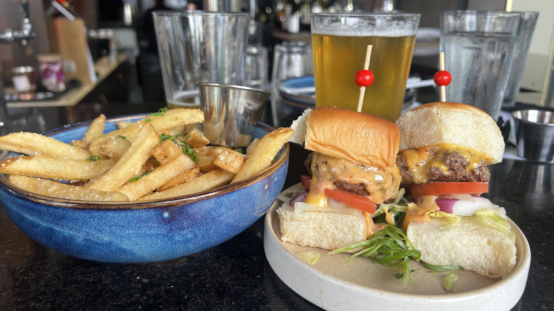 Truffle fries and sliders