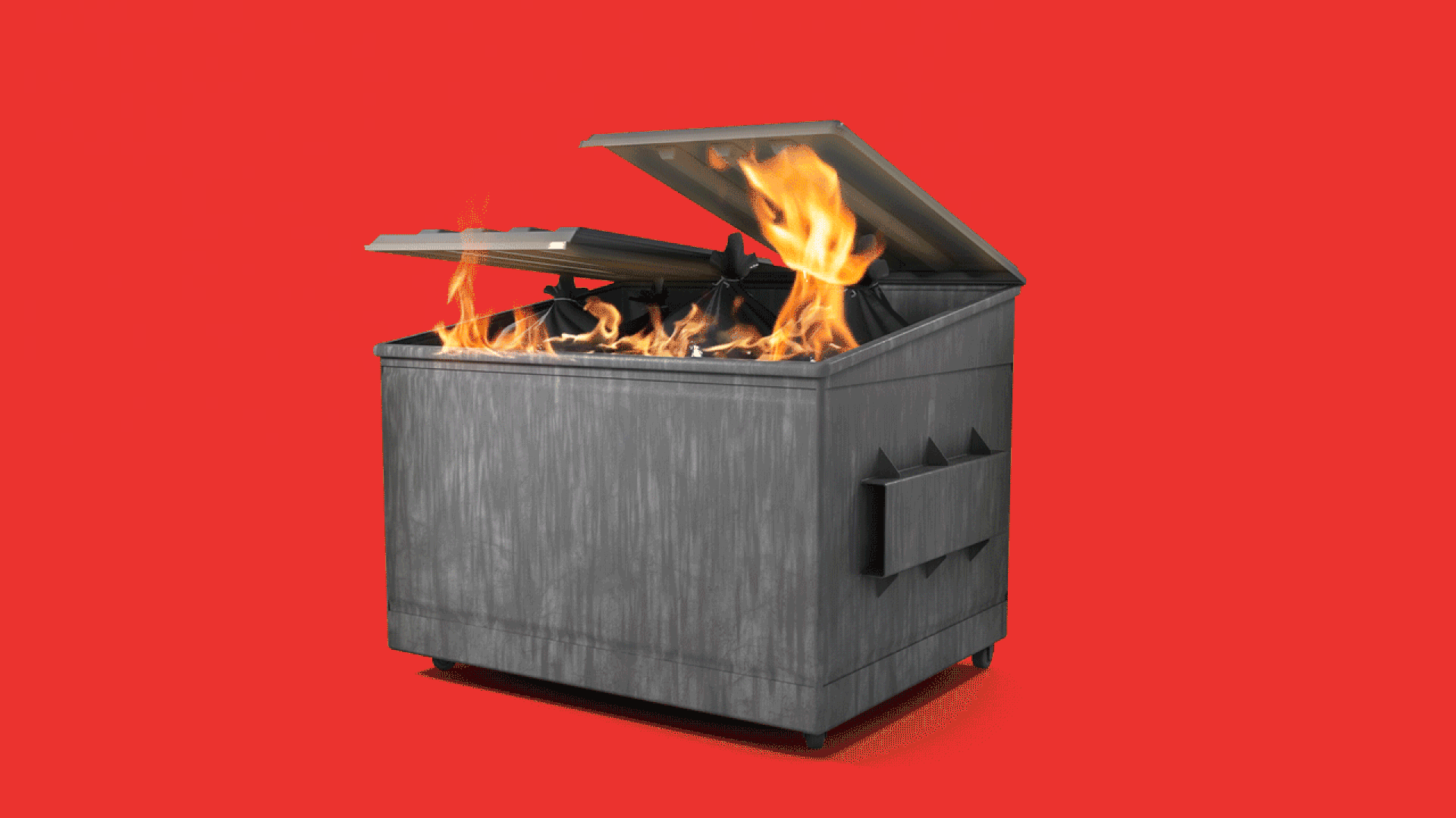 Animated illustration of a dumpster on fire.