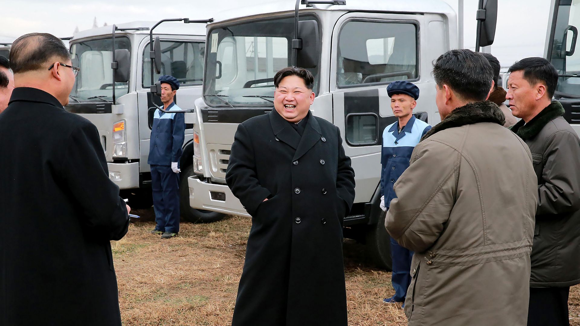 Kim Jong-Un at the Sungri Motor Complex in South Pyongan Province. 