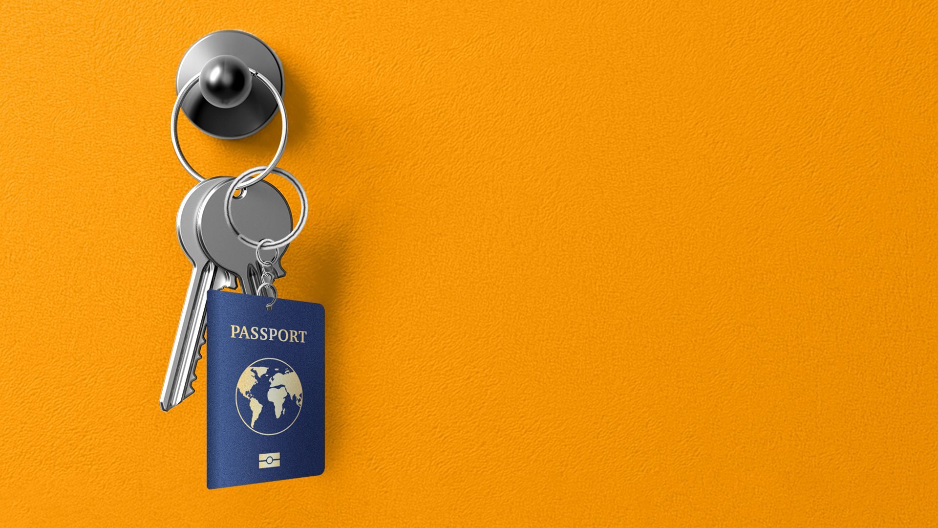 Illustration of a passport on a keychain.