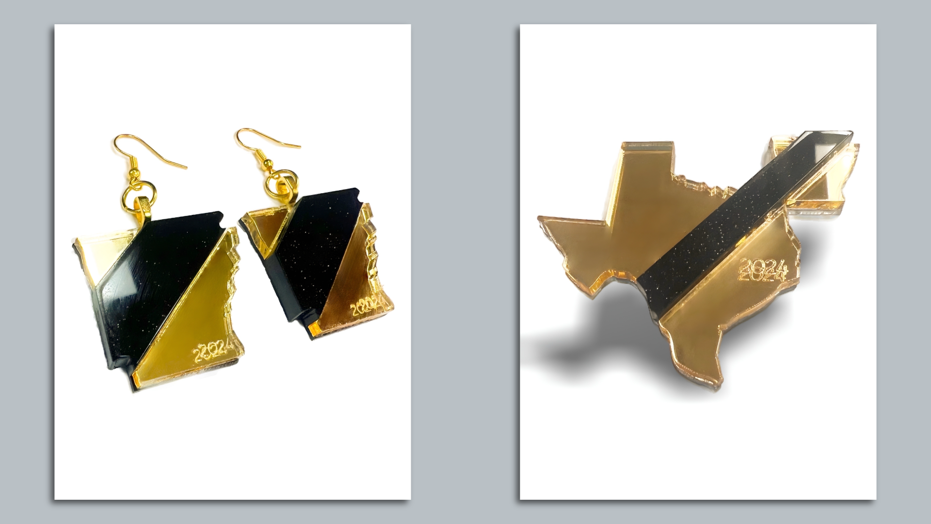 A composite image of jewelry fashioned to commemorate the 2024 total solar eclipse. 