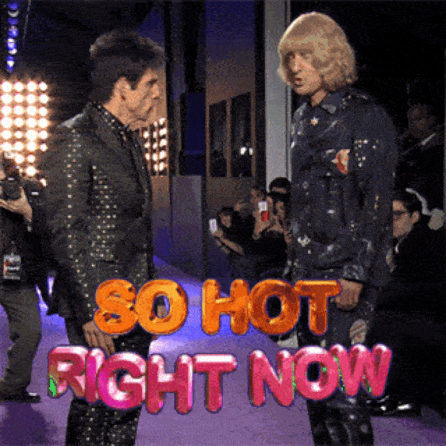 Gif of Derek Zoolander and Hansel with the caption, "So Hot Right Now."