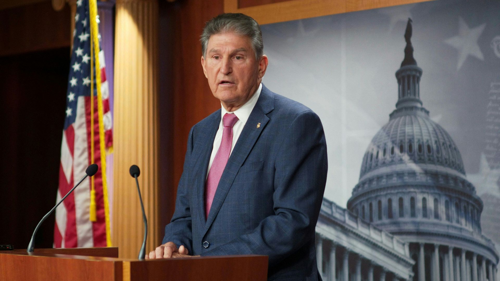 Sen. Joe Manchin is seen addressing reporters on Monday.