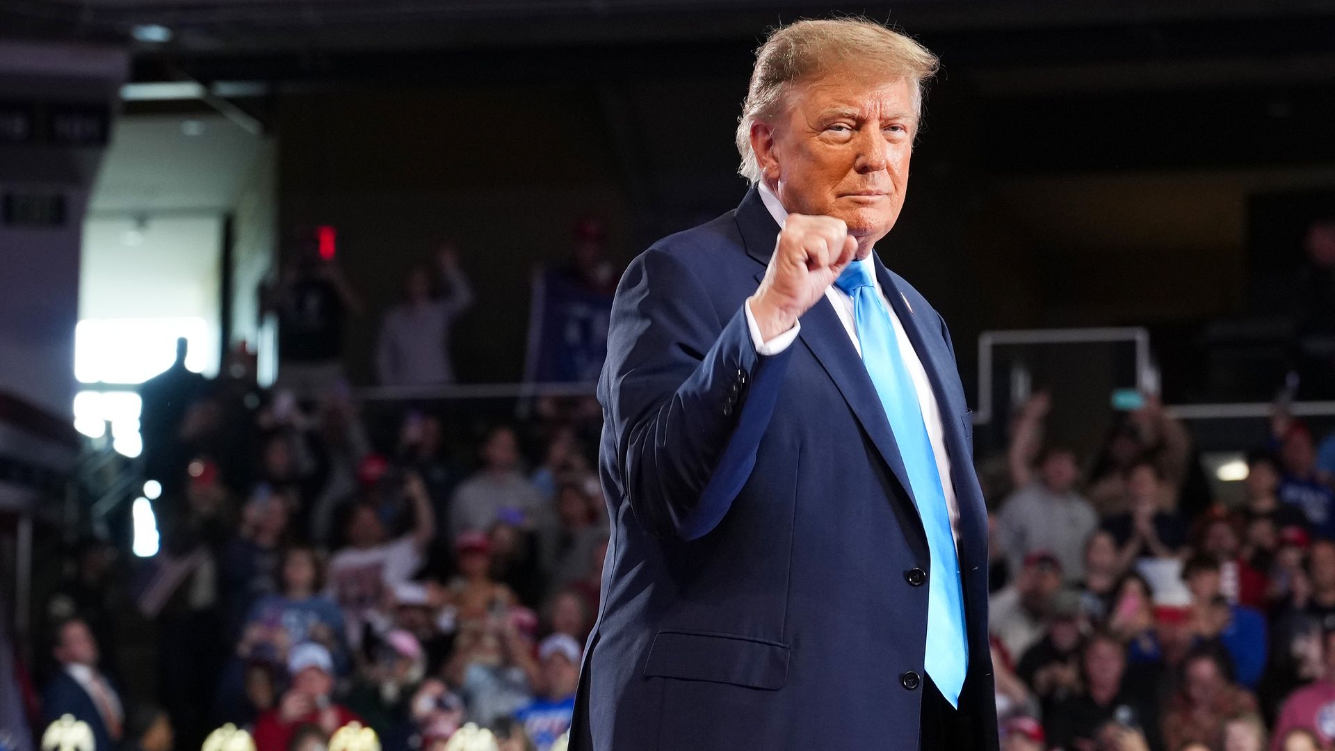 President Trump arrives to speak at a campaign rally at Northern Kentucky University's Truist Arena in Highland Heights, Ky.