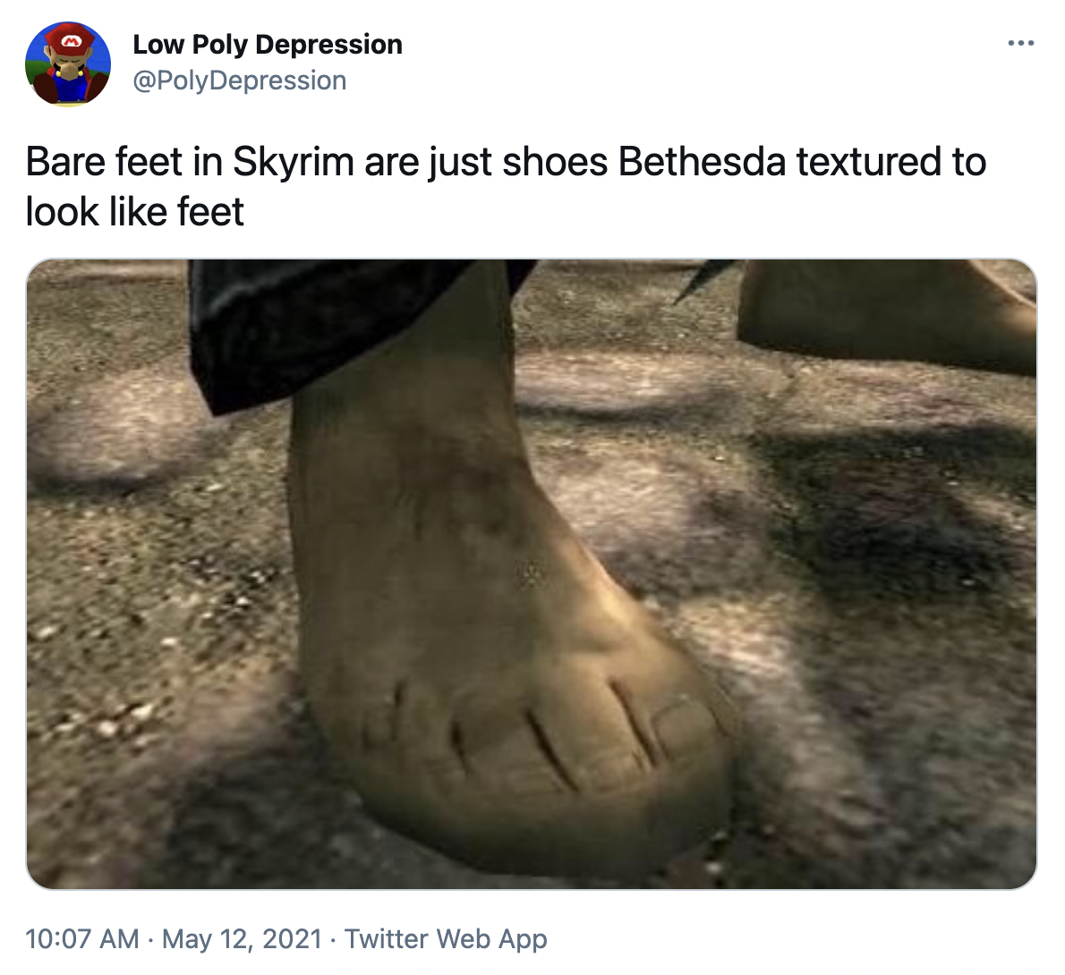 A screenshot of how Skyrim feet.