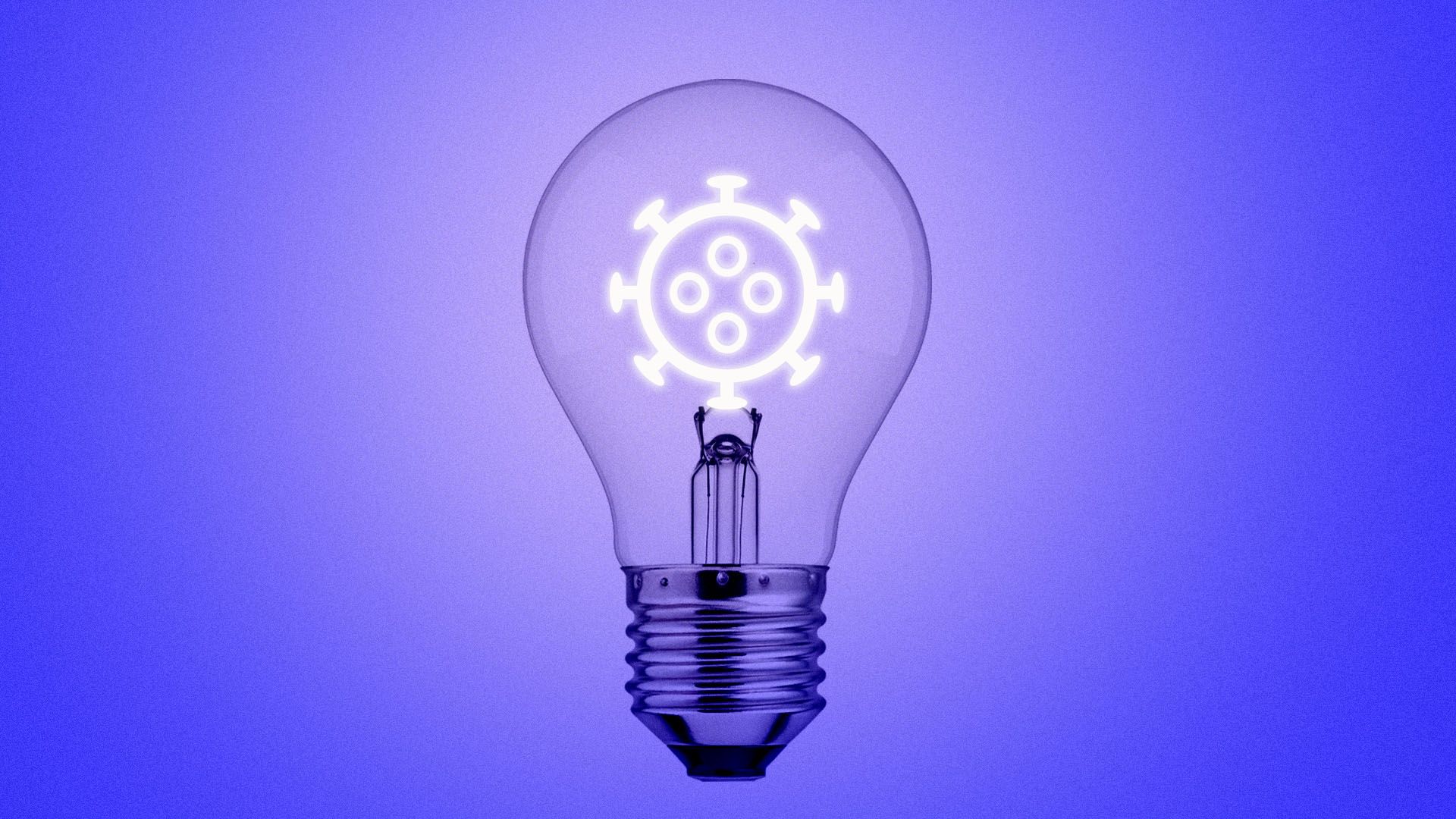 Illustration of a lightbulb with filament in the shape of a virus