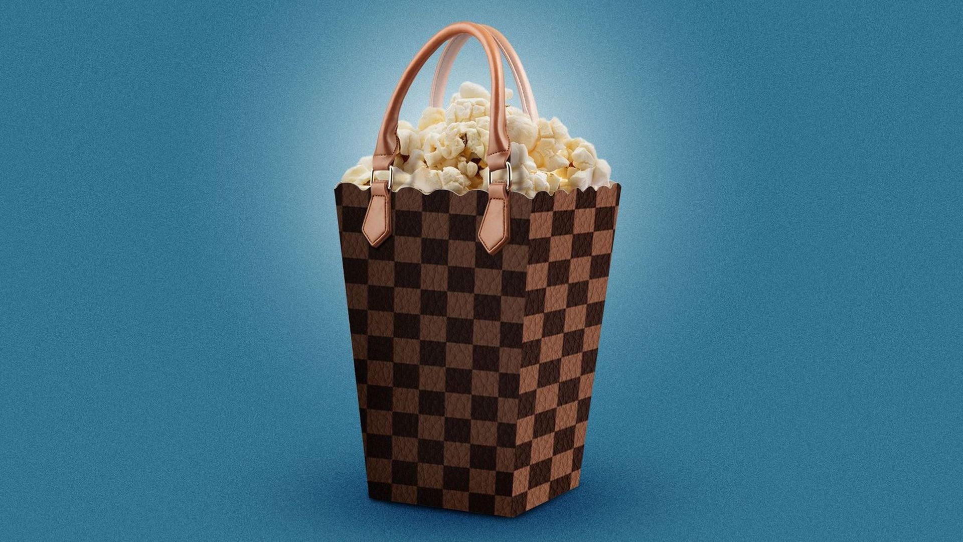illustration of a popcorn basket in the shape of a Louis Vuitton bag