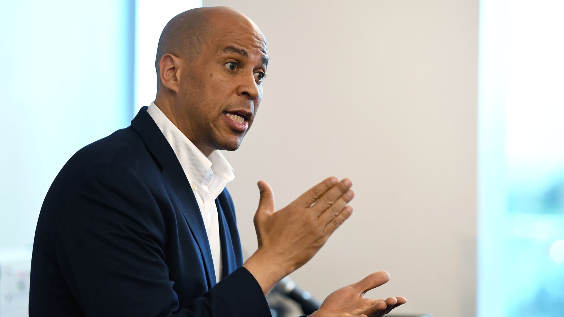 Cory Booker's speech was interrupted when a van plowed into the strip mall where he was speaking.
