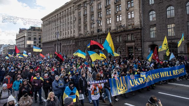 In photos: Protesters march in Kyiv amid concerns over Russian invasion