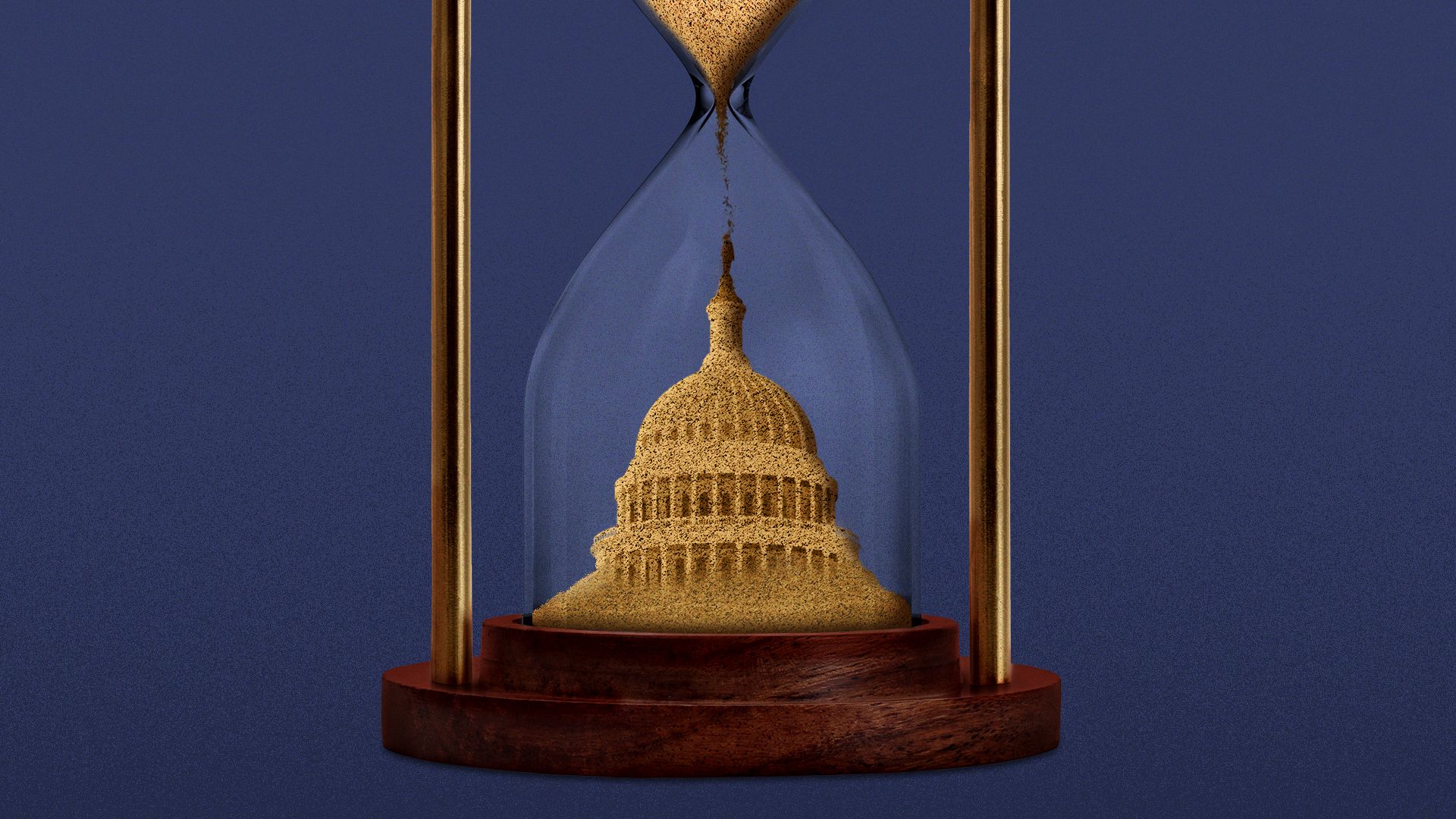 Illustration of the Capitol Dome made out of sand, in an hourglass. 