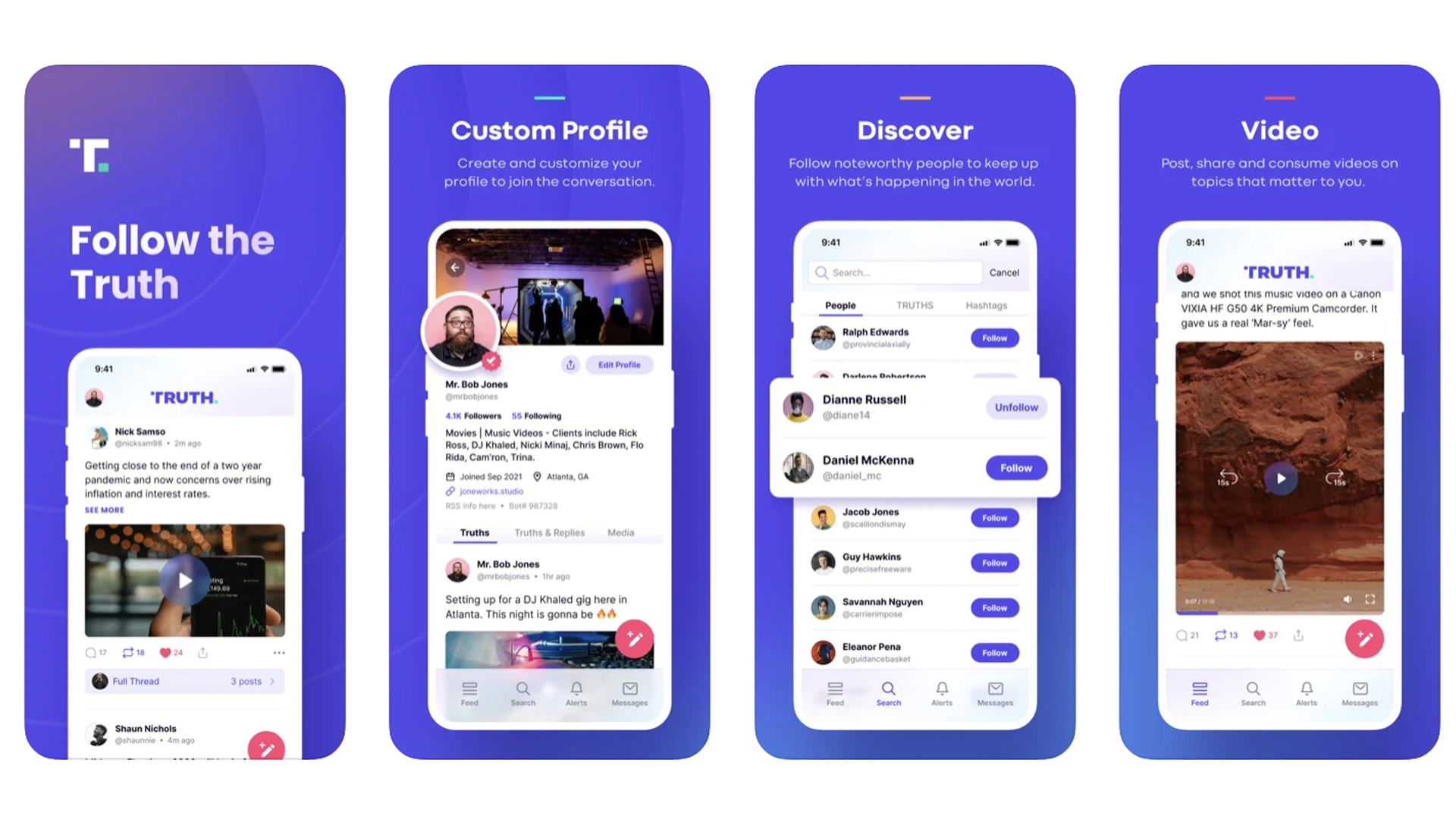 Official screenshots for Trump's Truth Social app.