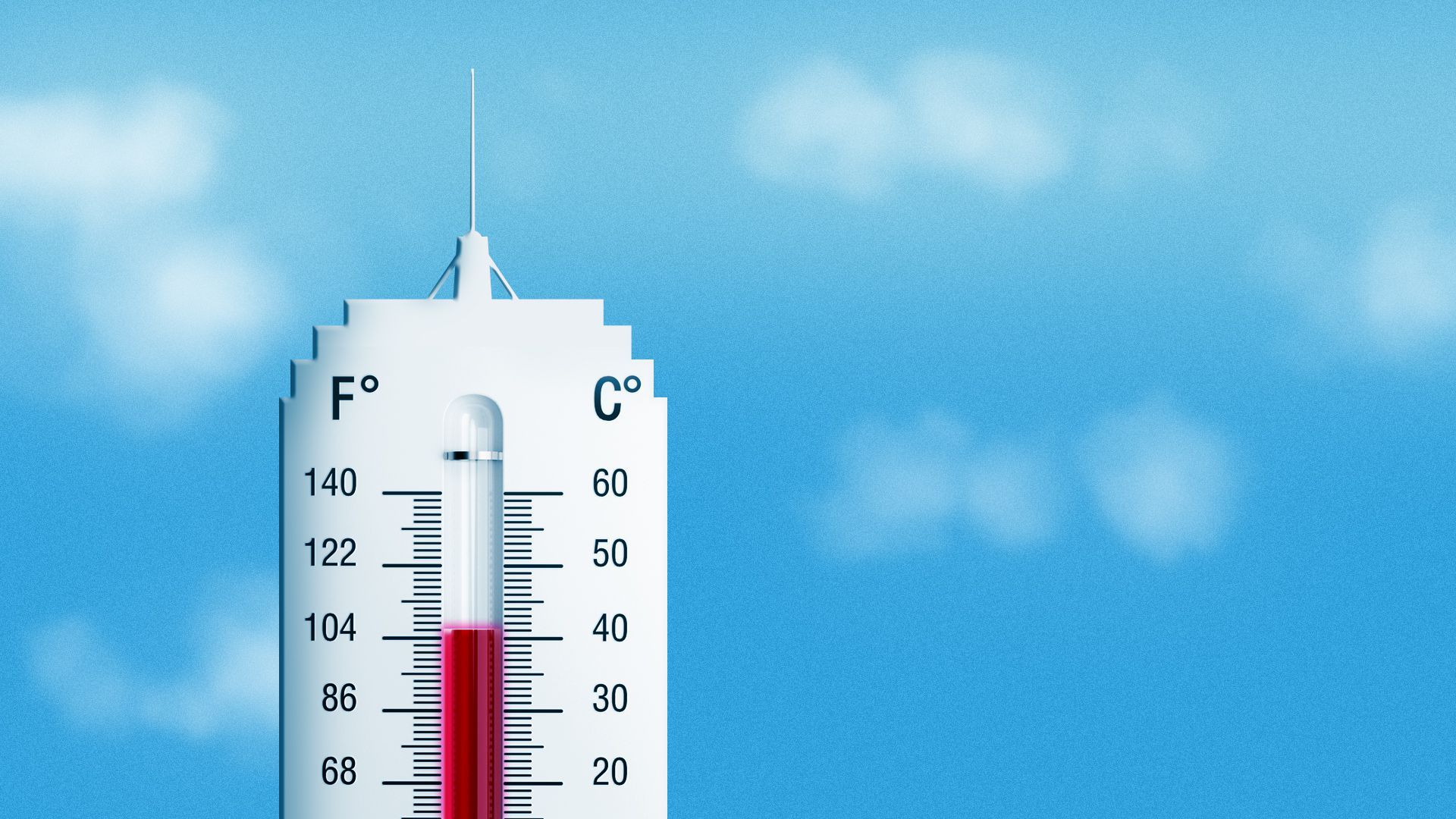 Illustration of a weather thermometer shaped like a city building