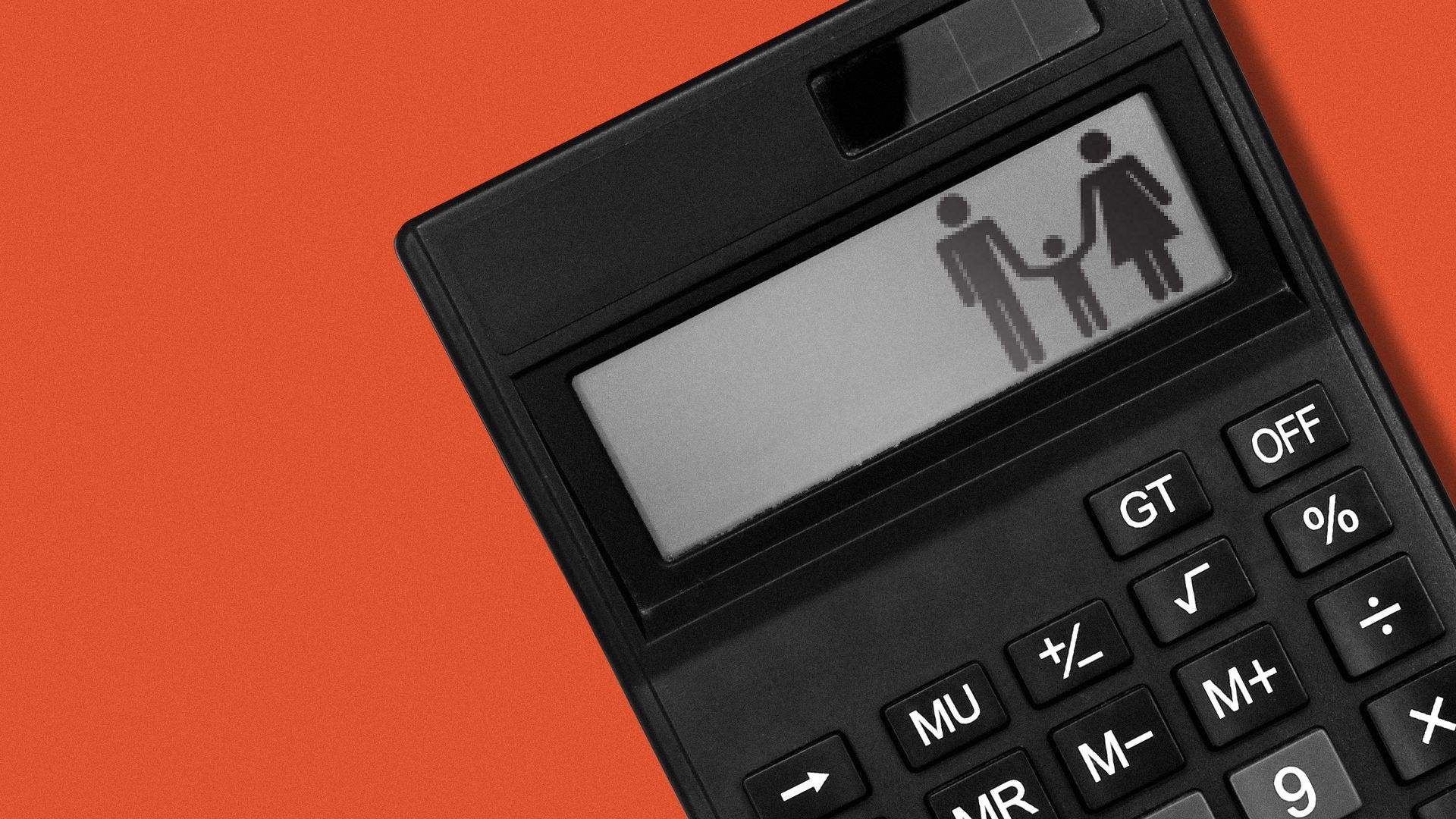 Illustration of a family graphic on a calculator screen.