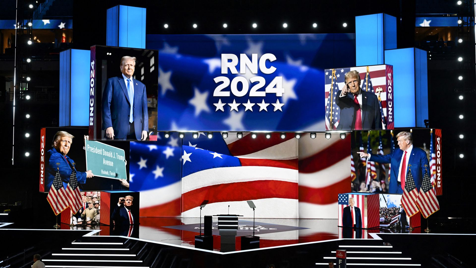 A view of the convention floor at the 2024 Republican National Convention in Milwaukee, Wisconsin. Photo: Andrew Caballero-Reynolds/AFP via Getty Images