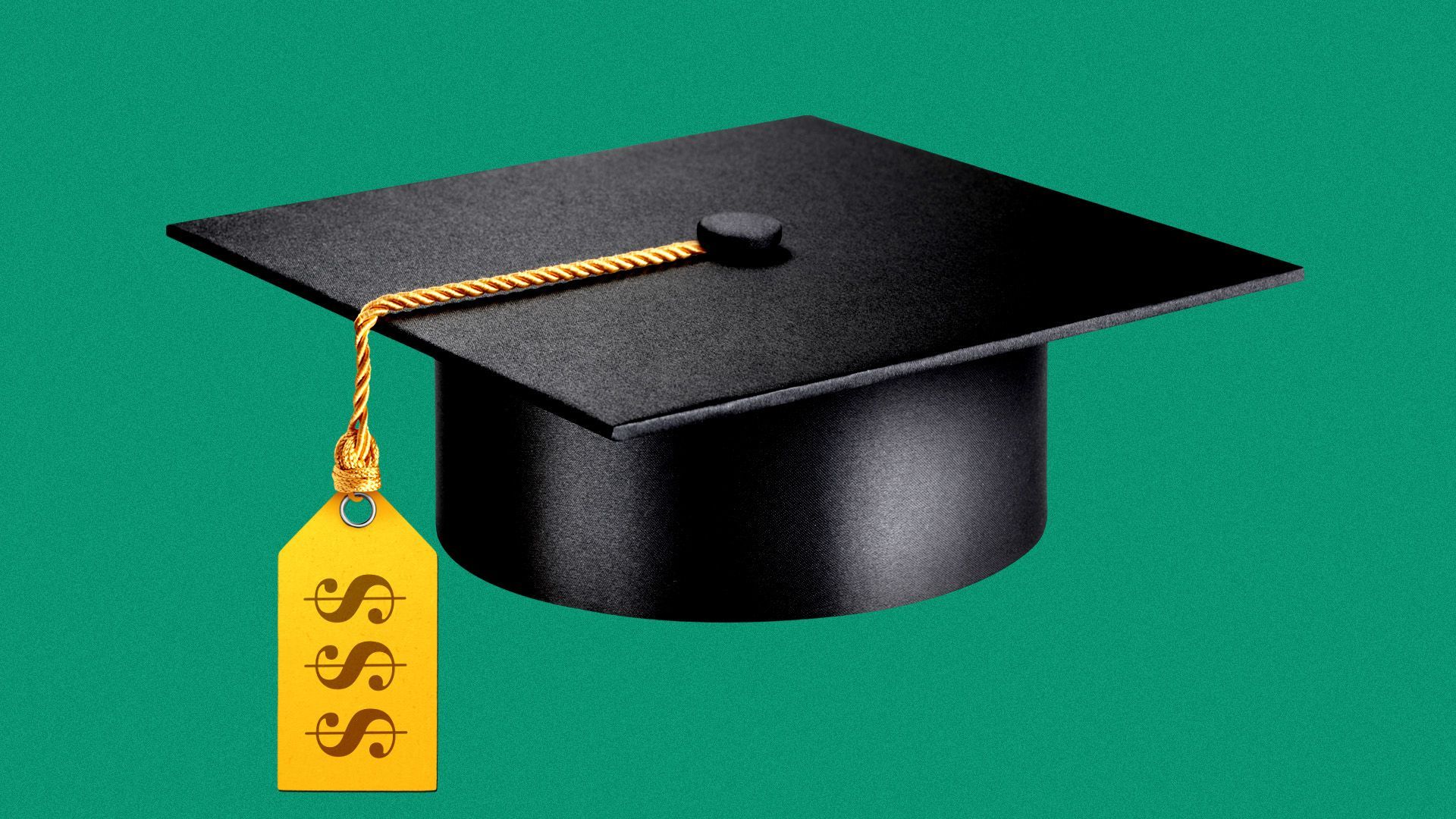 Illustration of a graduation cap with a sales tag on the tassel