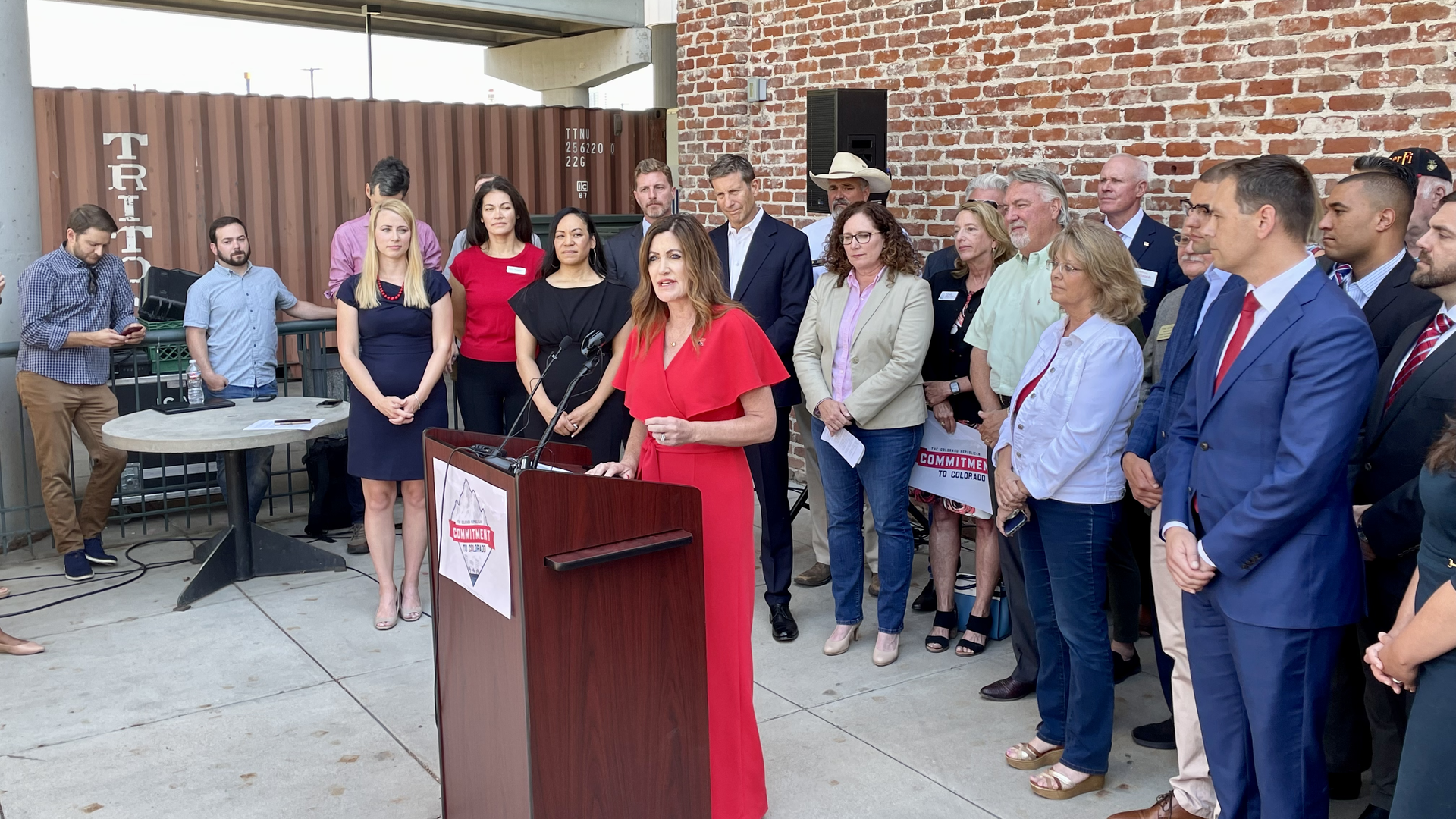 Heidi Ganahl speaks at a Republican Party event Wednesday in Denver.