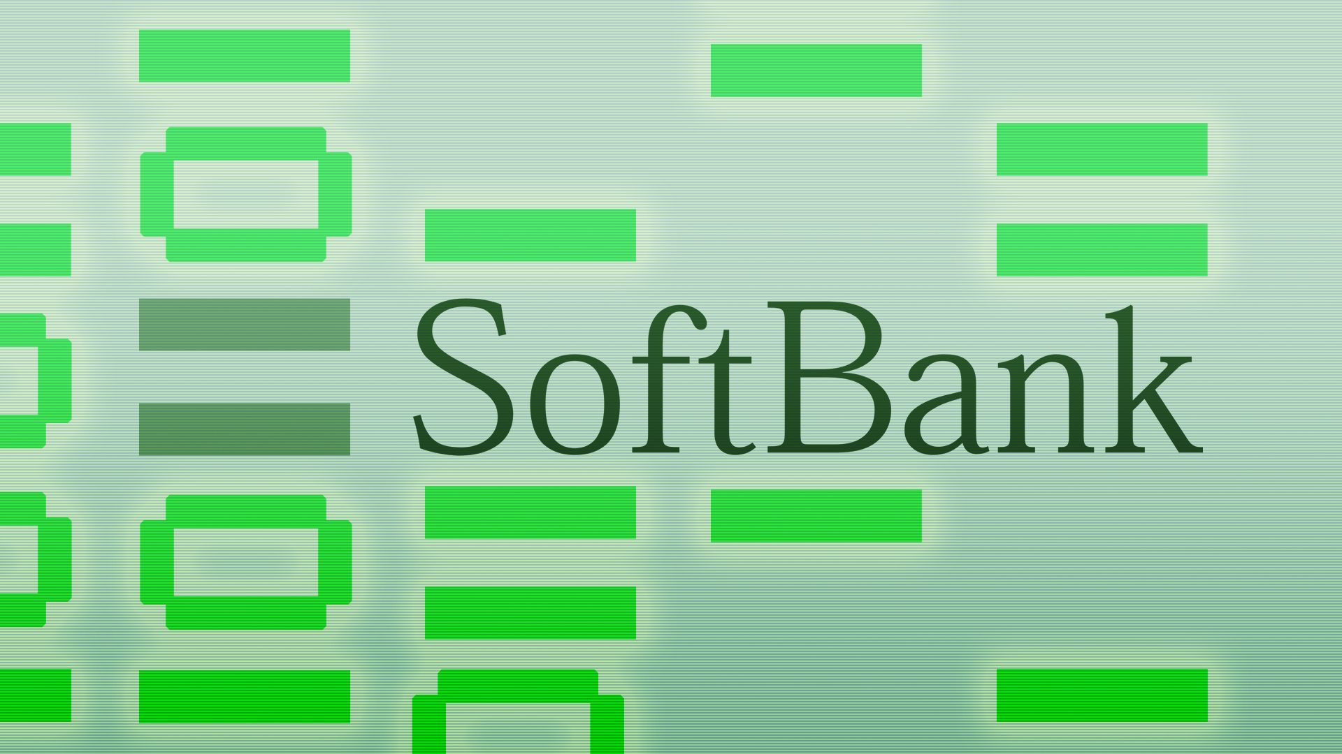 SoftBank logo intermixed with binary code built from their logo style