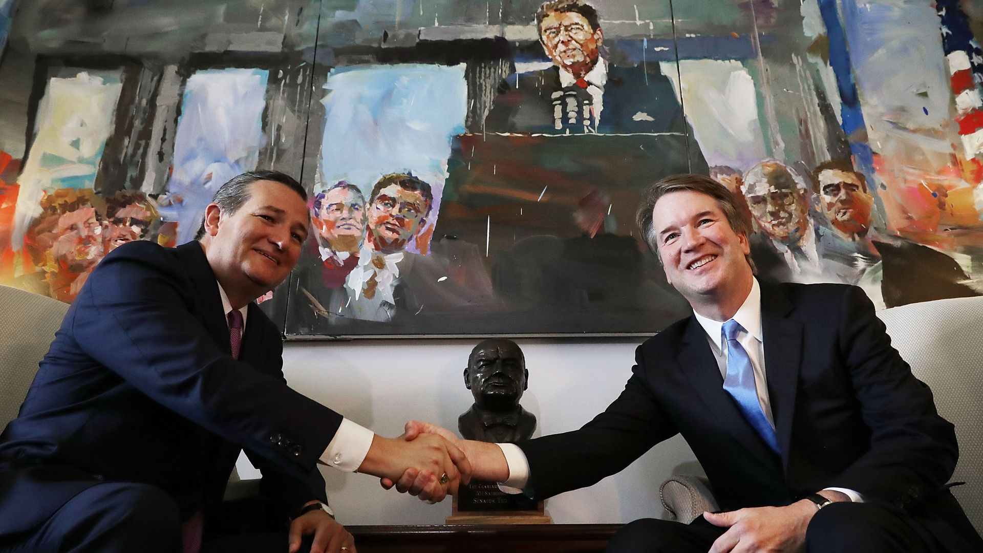 Ted Cruz and Brett Kavanaugh shaking hands in Cruz's office.