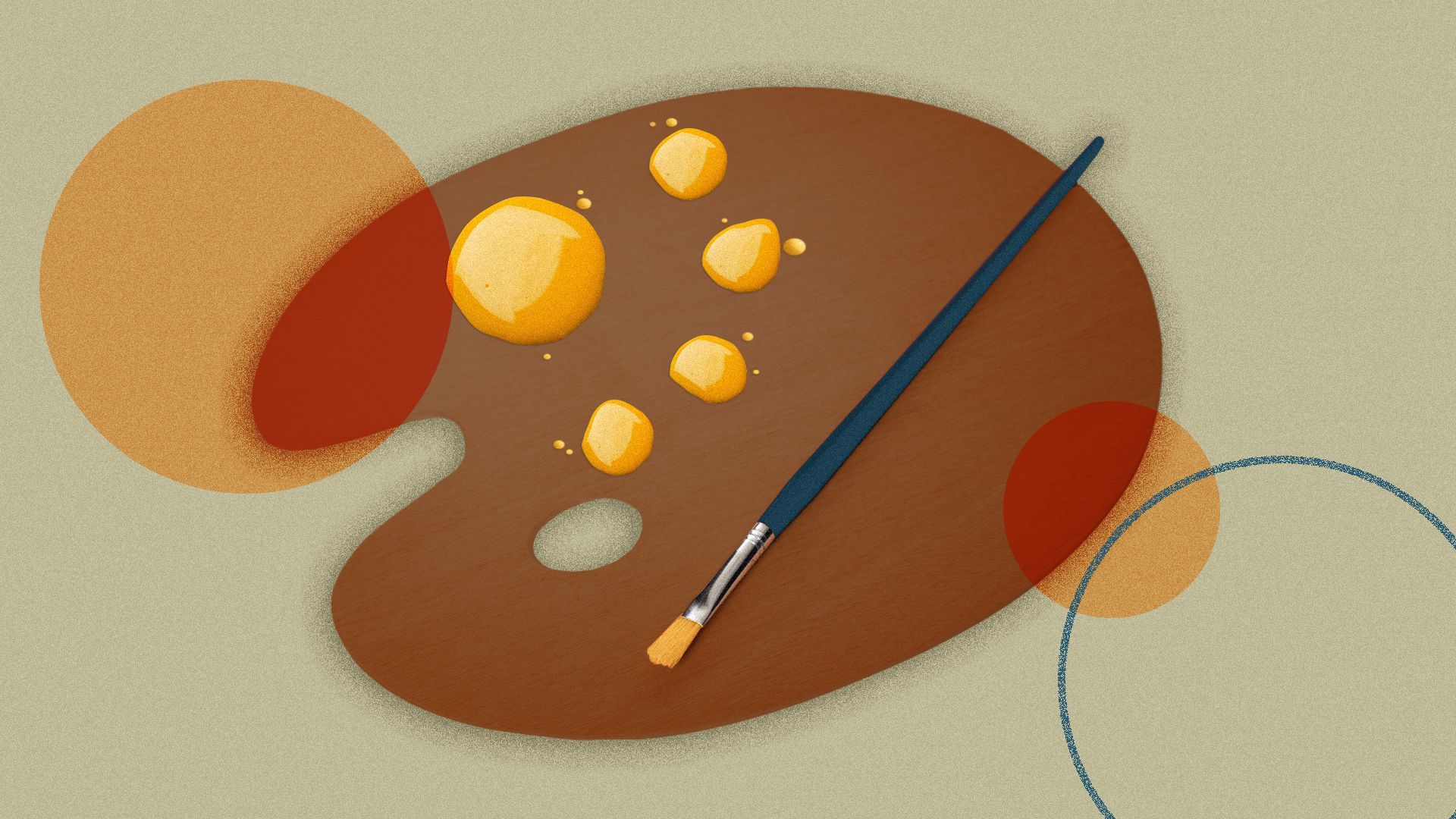 Illustration of a painter's palette with yellow paint blobs mimicking the shape of the stars on the Chinese flag.