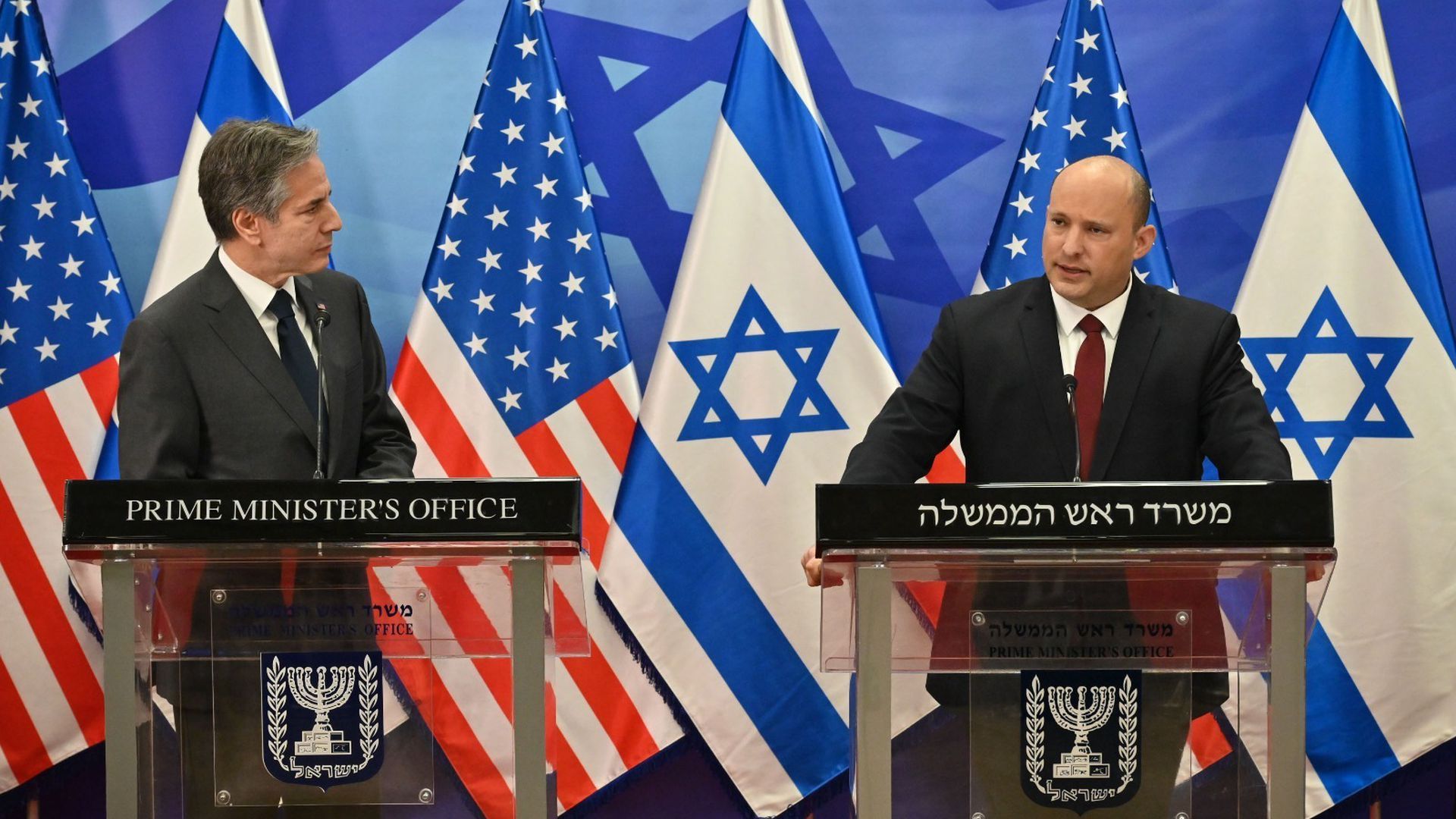 Bennett (right) and Blinken on March 27. Photo: Israeli Handout/Anadolu Agency via Getty Images
