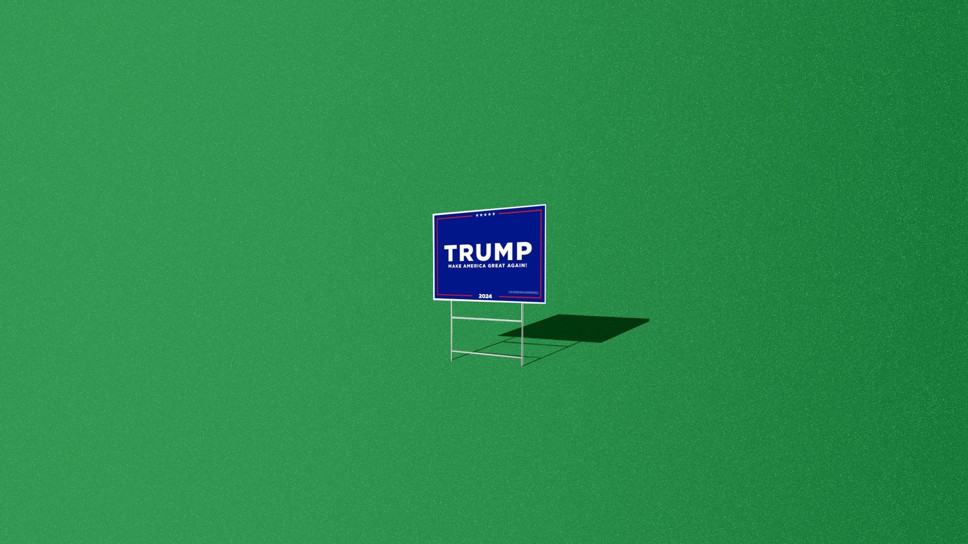 Illustration of a single, lone Trump lawn sign in a large, empty yard. 