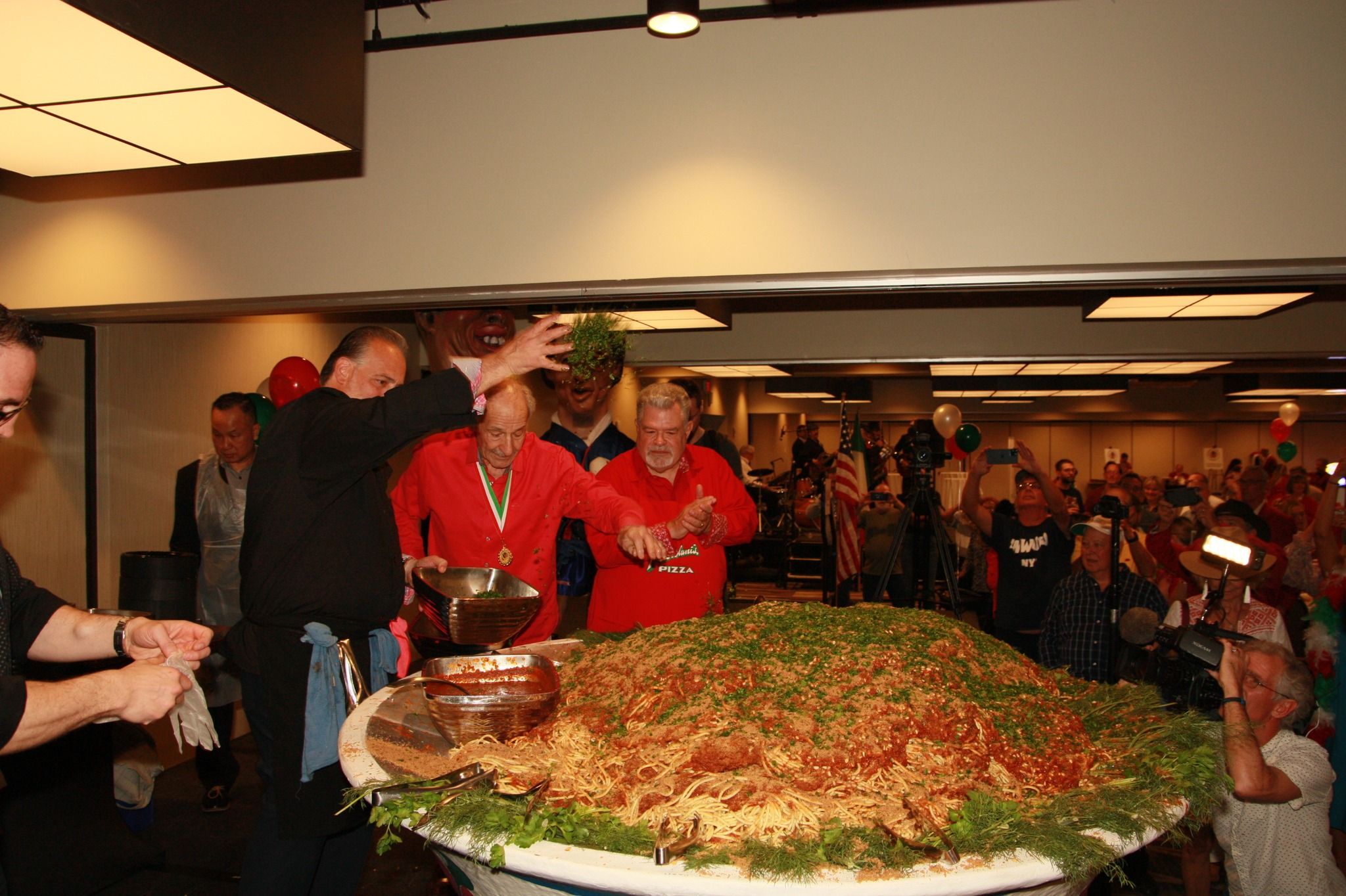 Photo shows a massive bowl of pasta.