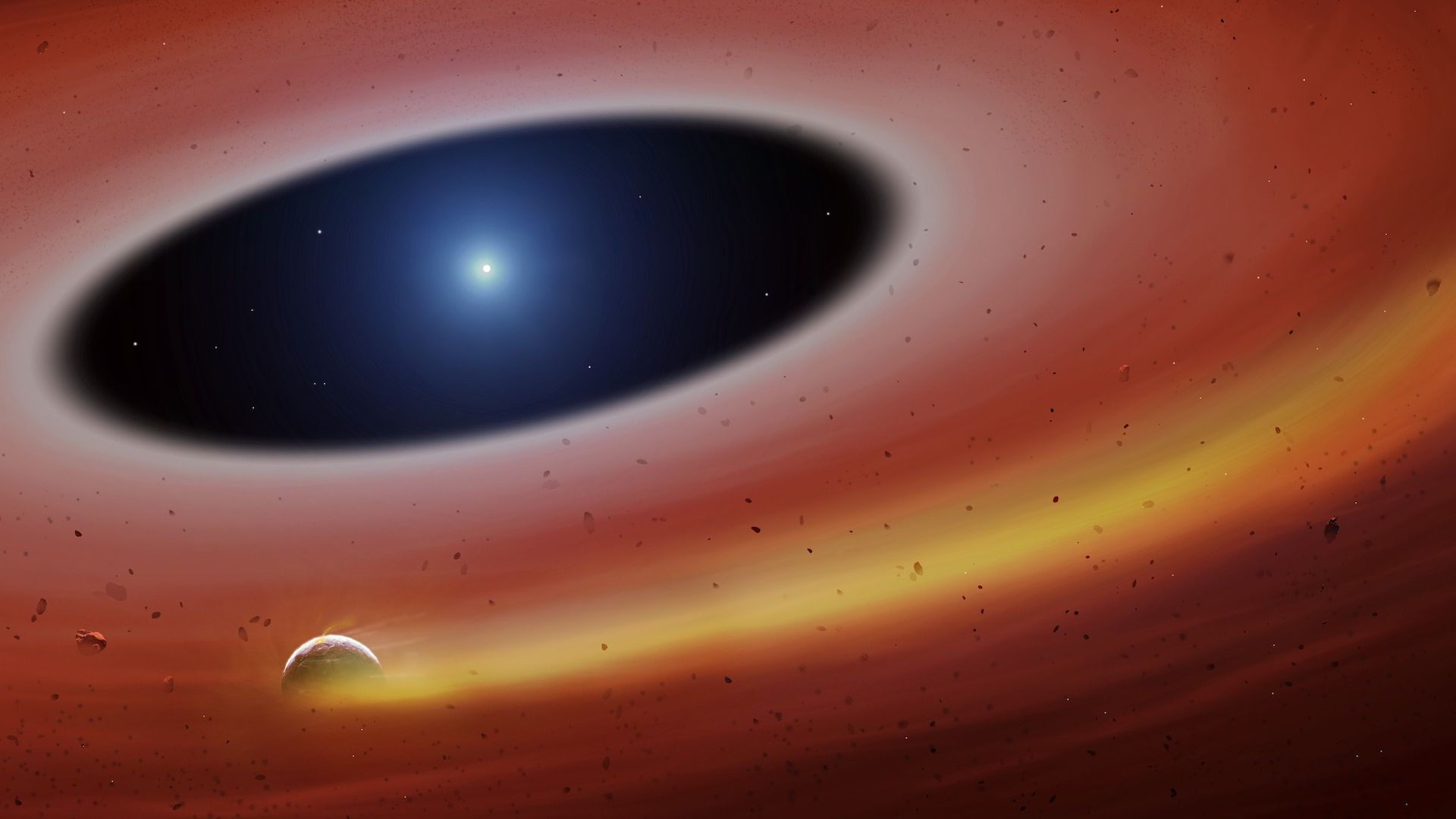 Artist's illustration of a disintegrating planet.