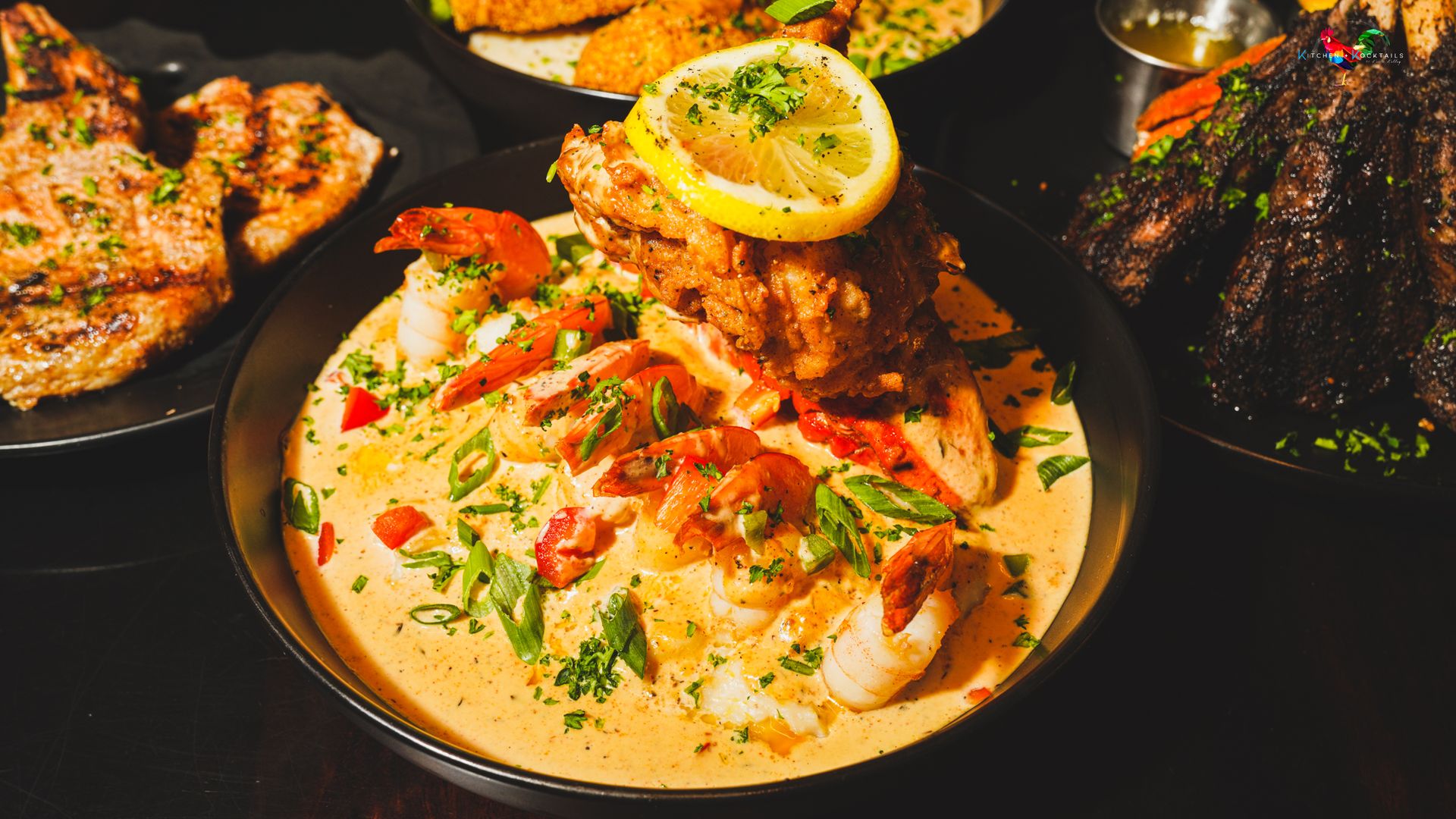 Shrimp and grits with fried lobster at Kitchen + Kocktails 