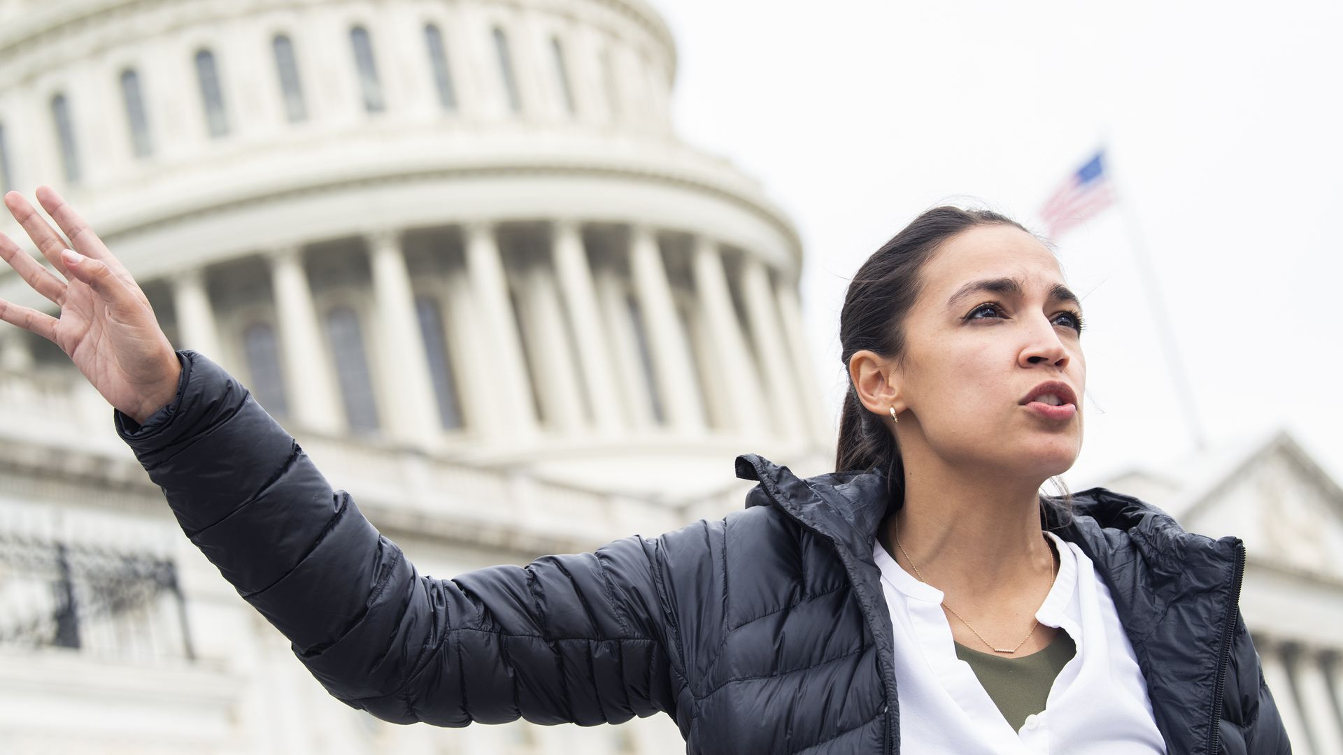 Rep. Alexandria Ocasio-Cortez is seen speaking outside the U.S. Capitol.