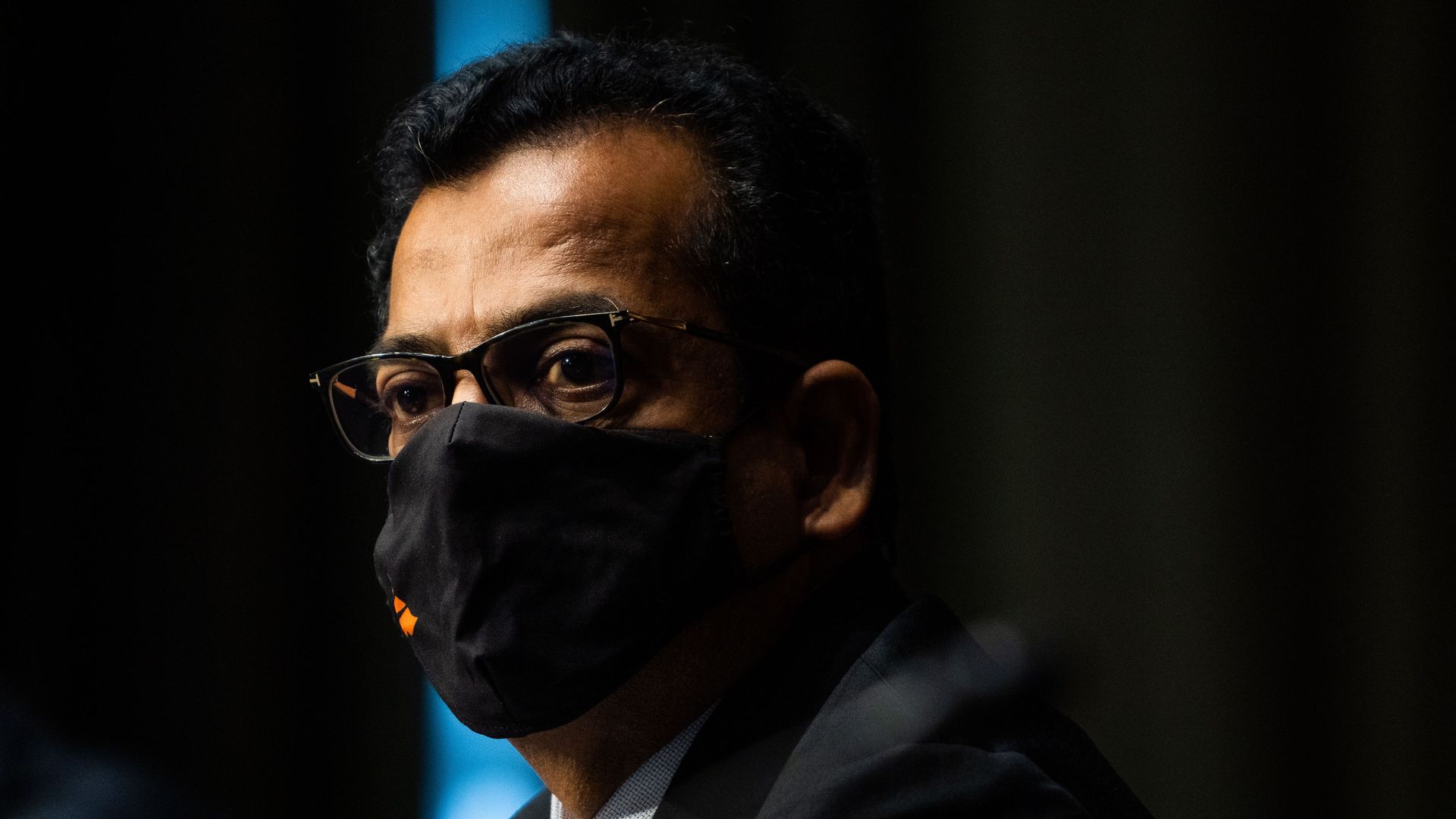 Picture of SolarWinds CEO Sudhakar Ramakrishna wearing a black mask