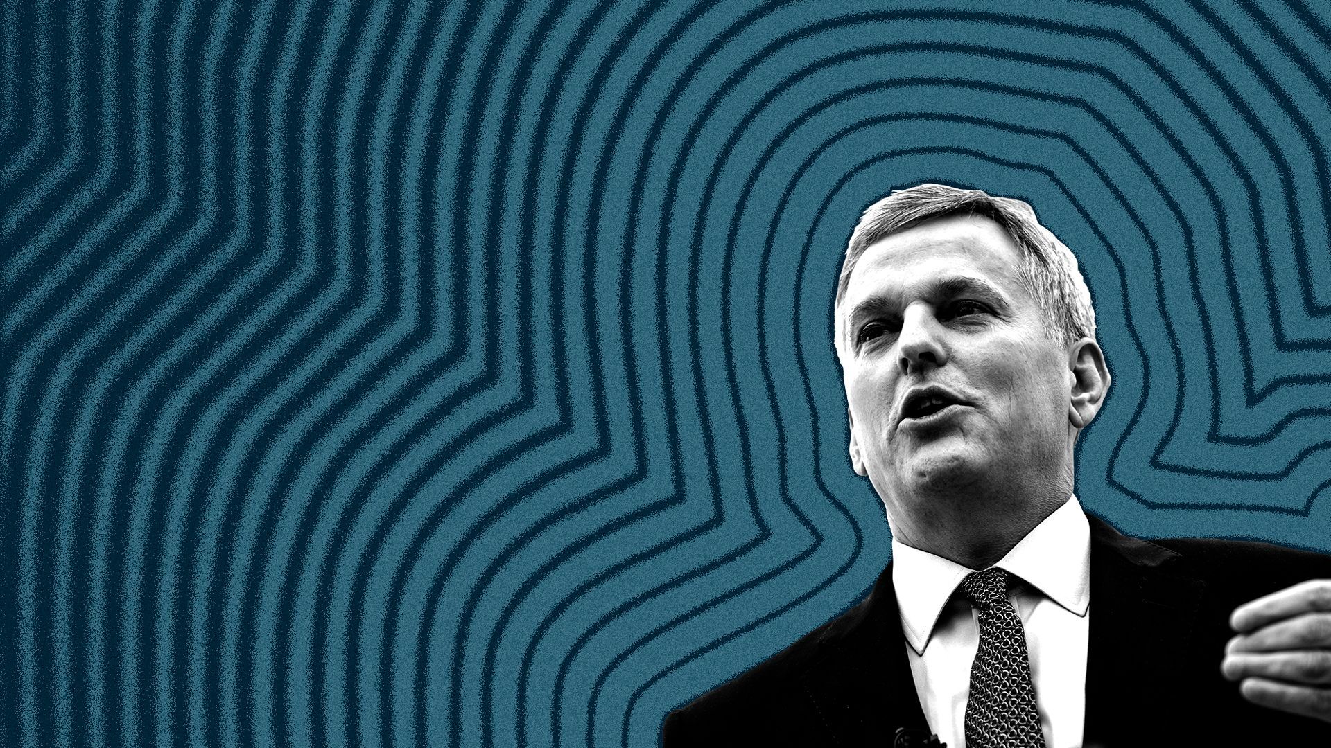 Photo illustration of Josh Stein with lines radiating from him.