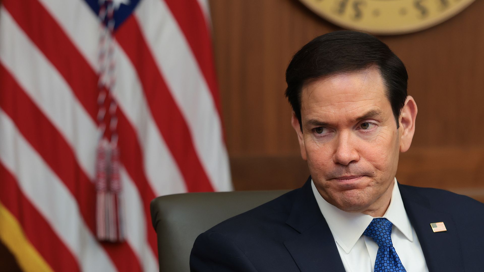 Secretary of State Marco Rubio speaks during a Cabinet meeting at Camp David on July 31. (Photo by Anna Moneymaker/Getty Images)