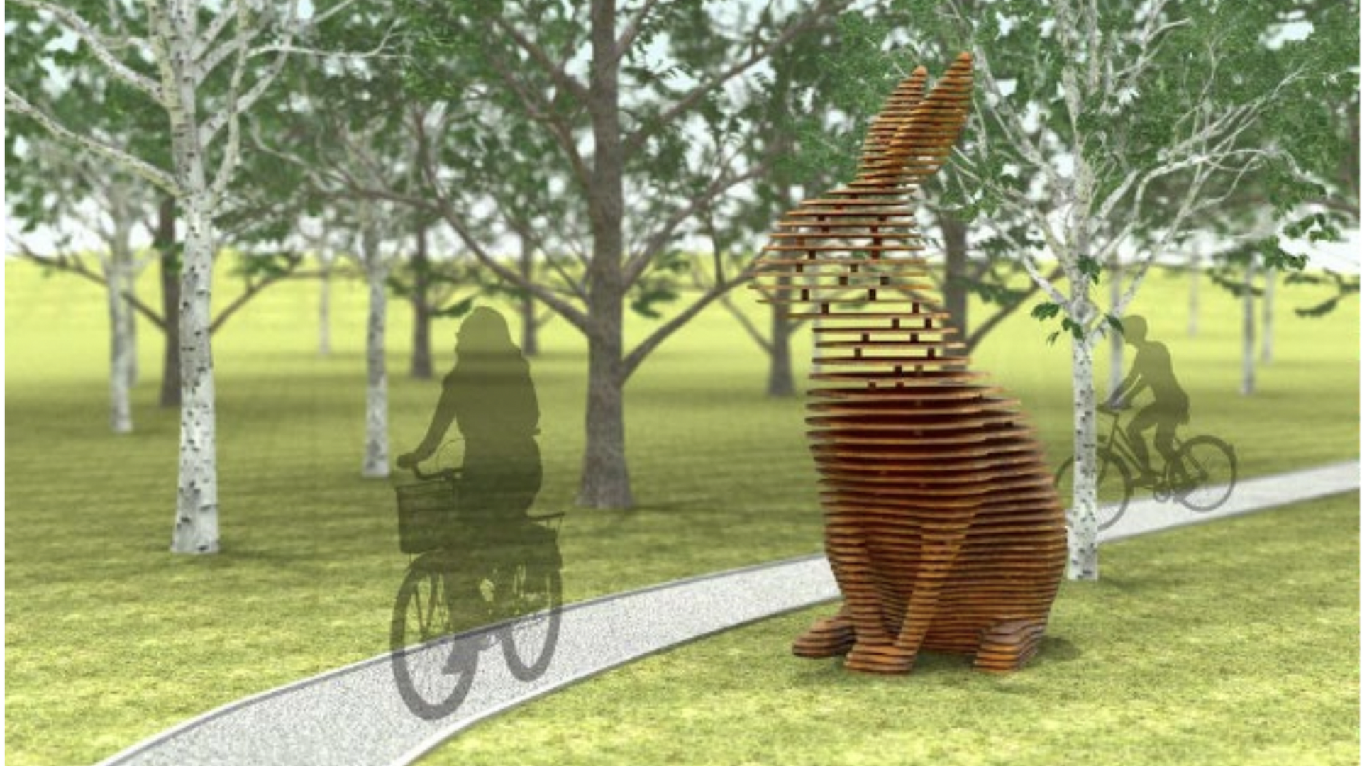 A rabbit sculpture in a rendering