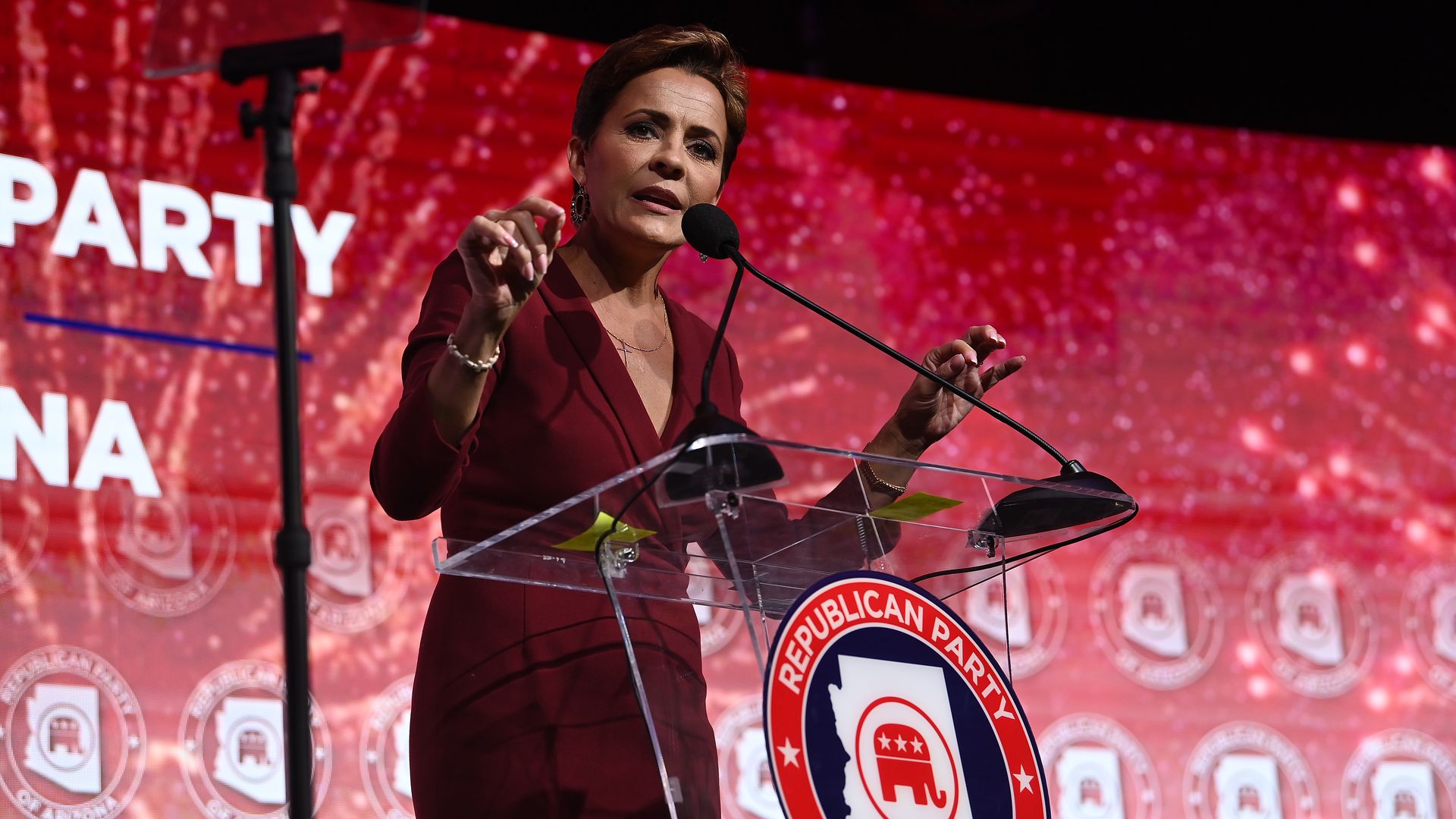Kari Lake speaks during the Republican Party's election night event in Scottsdale, Ariz.