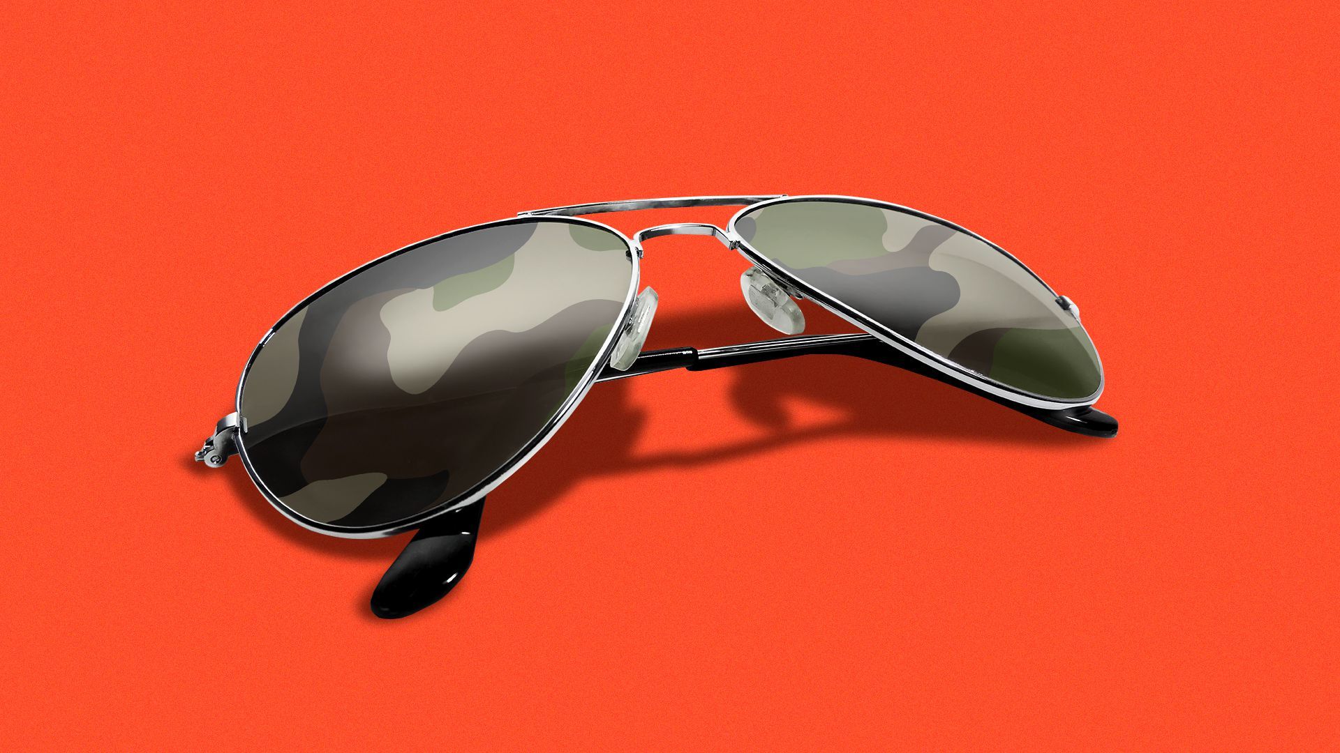 Illustration of aviator sunglasses with camouflage reflected in the lenses