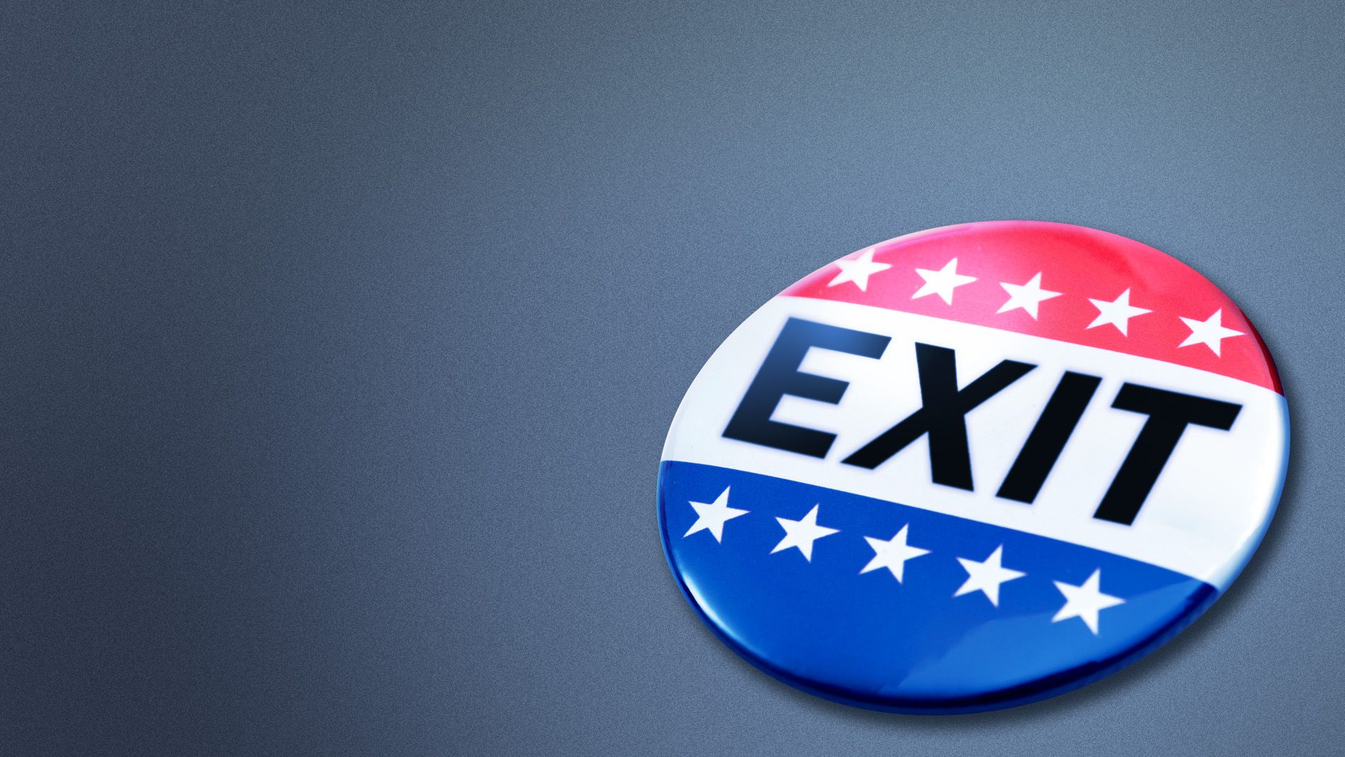 Illustration of a button pin with the word "exit" on it