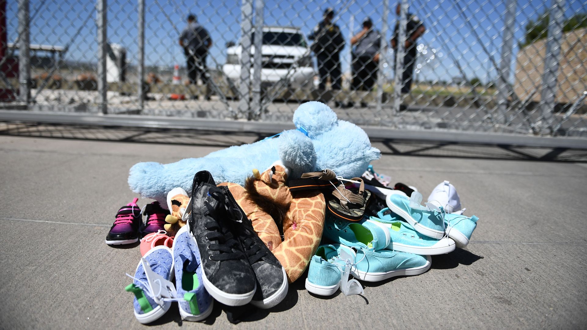A pile of children's shoes.