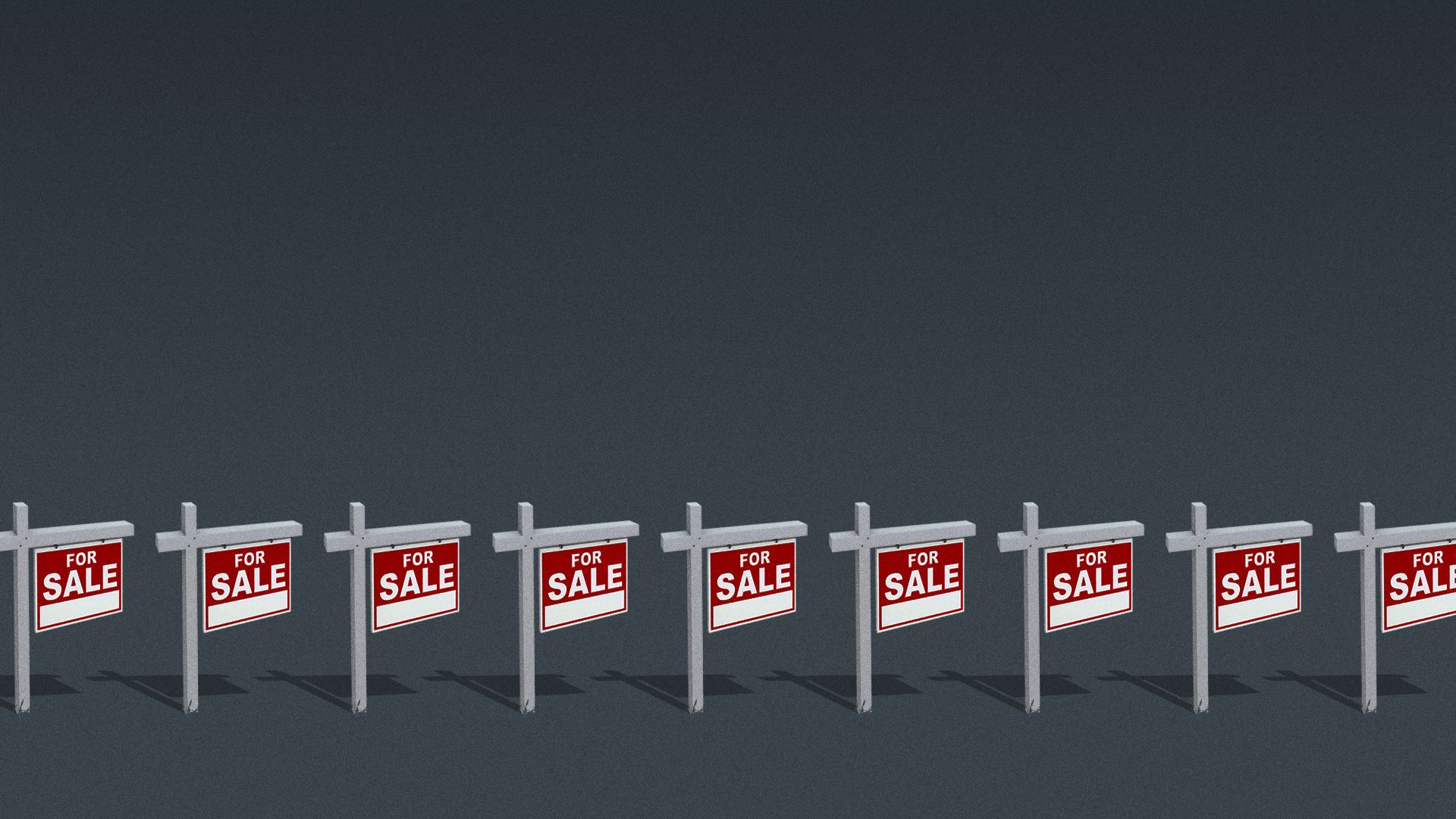 Illustration of many "for sale" signs in a row.