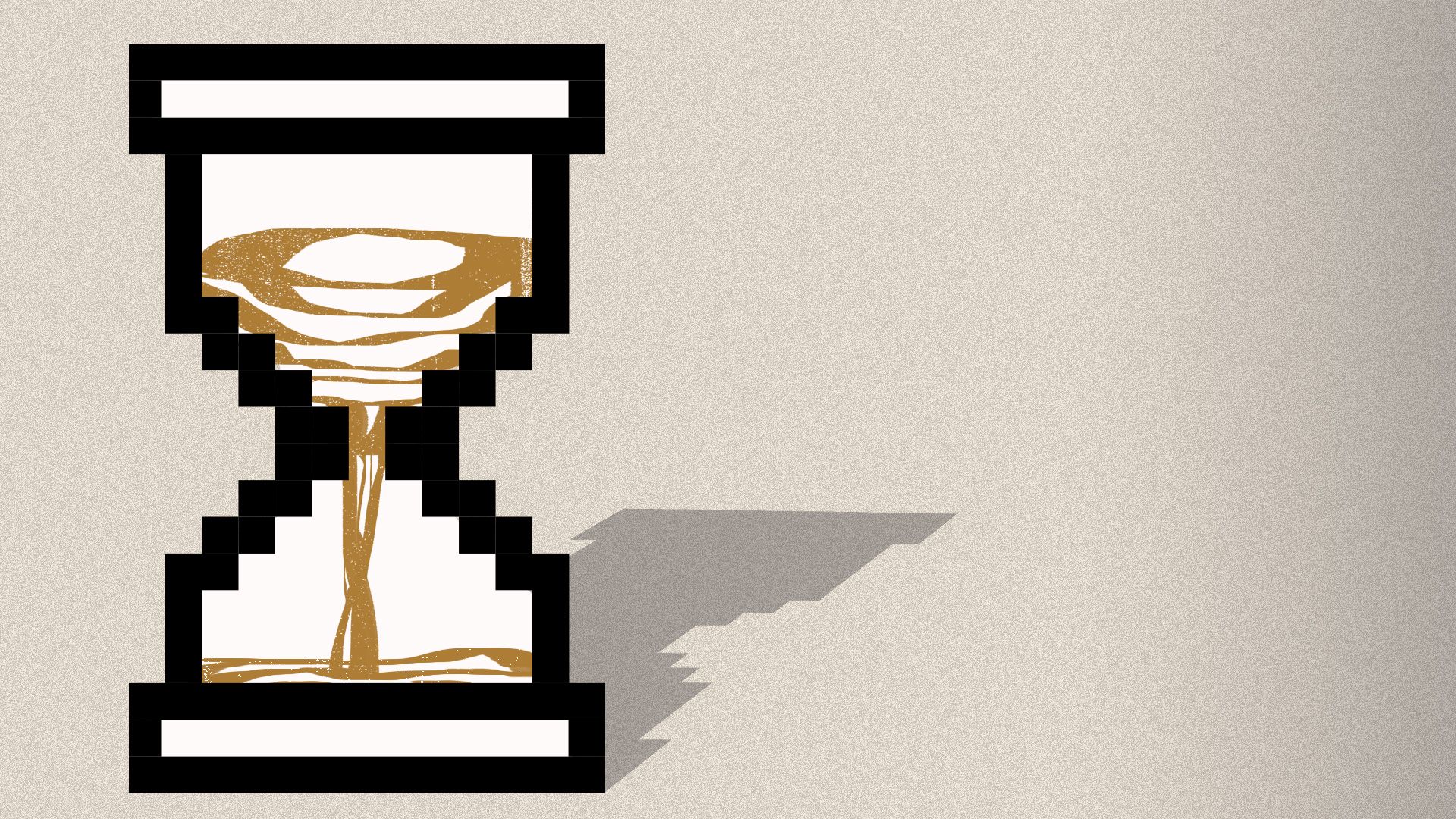 Illustration of a cursor hourglass with wavy lines symbolizing sand falling through. 