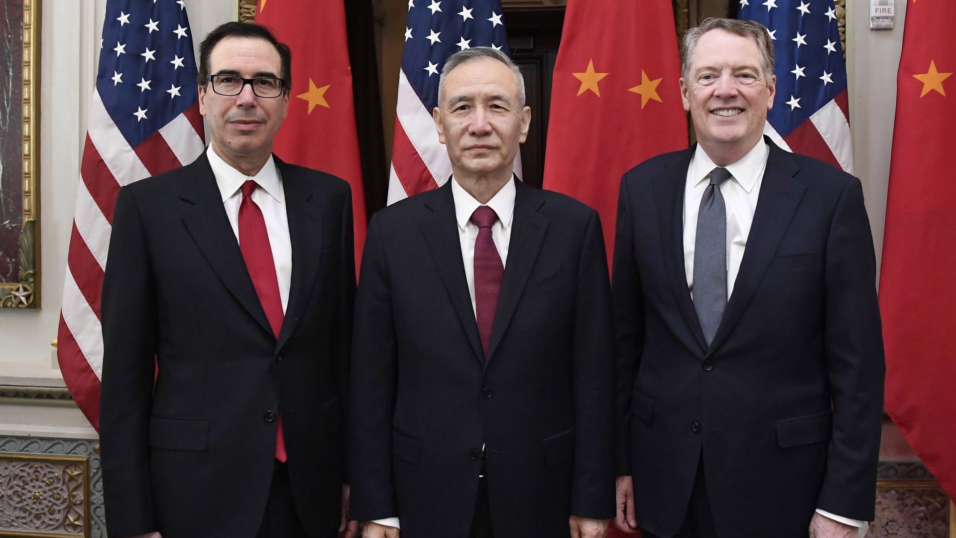 Photo of China's Liu He and U.S.' Lighthizer and Mnuchin for trade talks