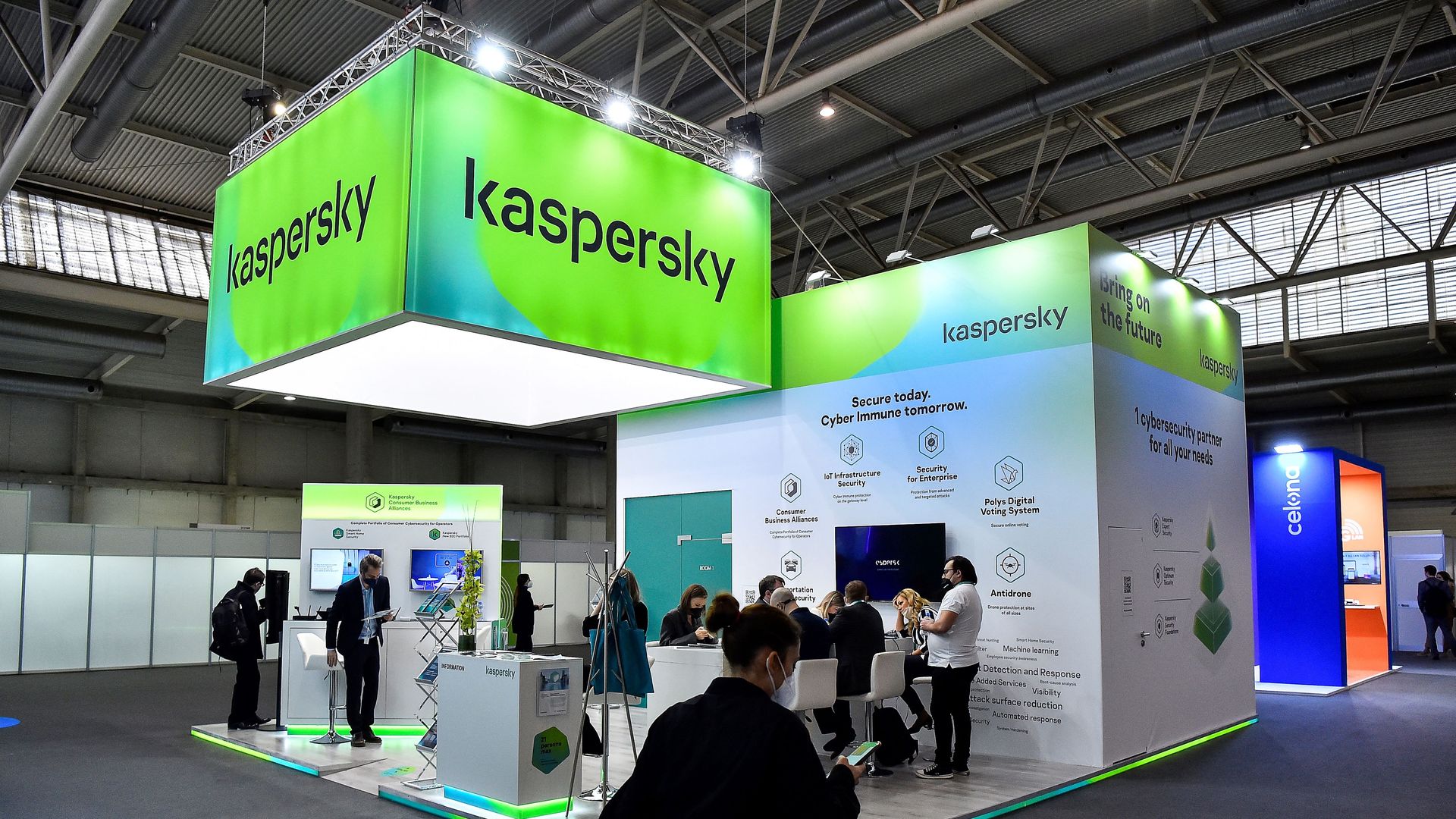 A Kaspersky vendor stand at the Mobile World Congress in Barcelona in 2022.