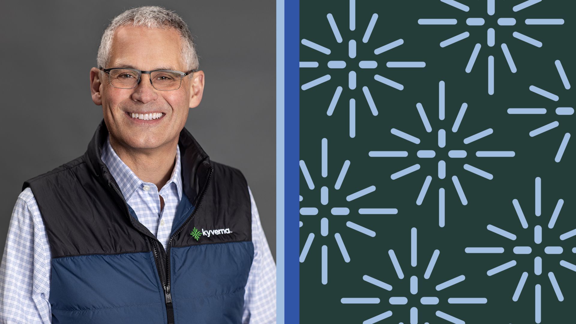 Photo illustration of Peter Maag of Kyverna with the Kyverna logo 