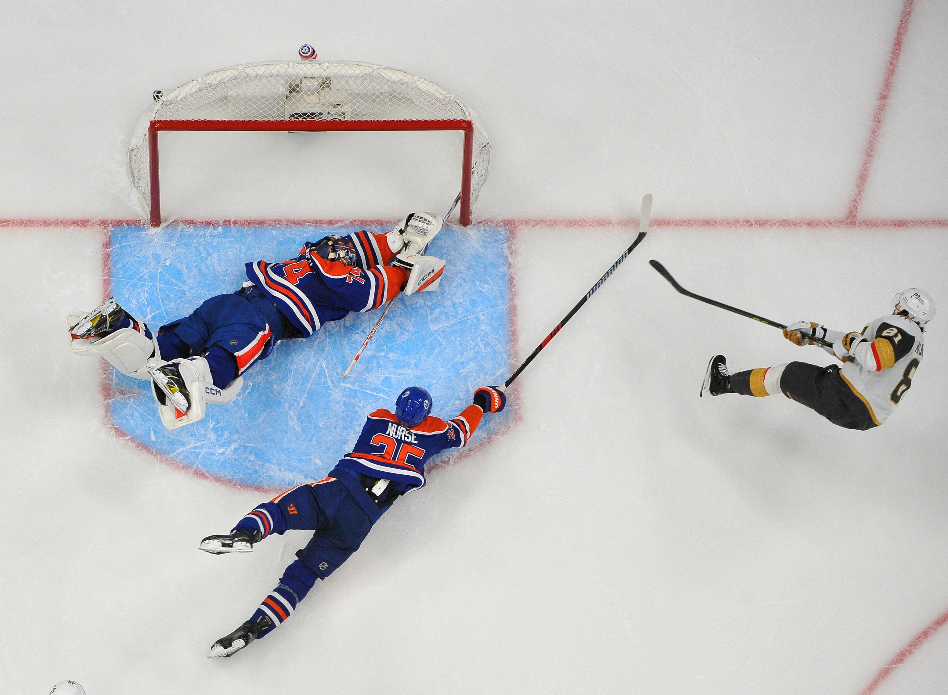 overhead view of goal being scored