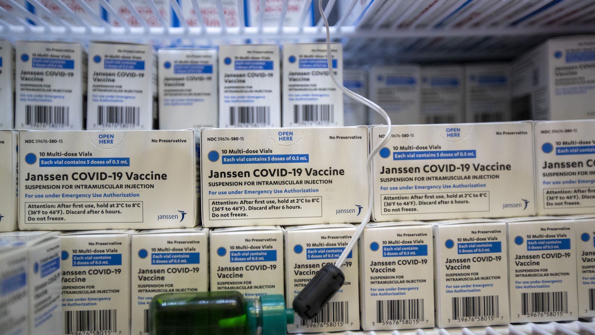 Boxes of Johnson & Johnson's coronavirus vaccine in Los Angeles on April1 5.