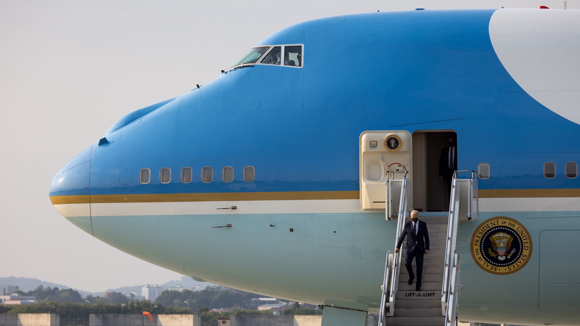 resident Joe Biden disembarks from Air Force One during his arrival at Osan Air Base in Pyeongtaek, South Korea, on Friday, May 20, 2022