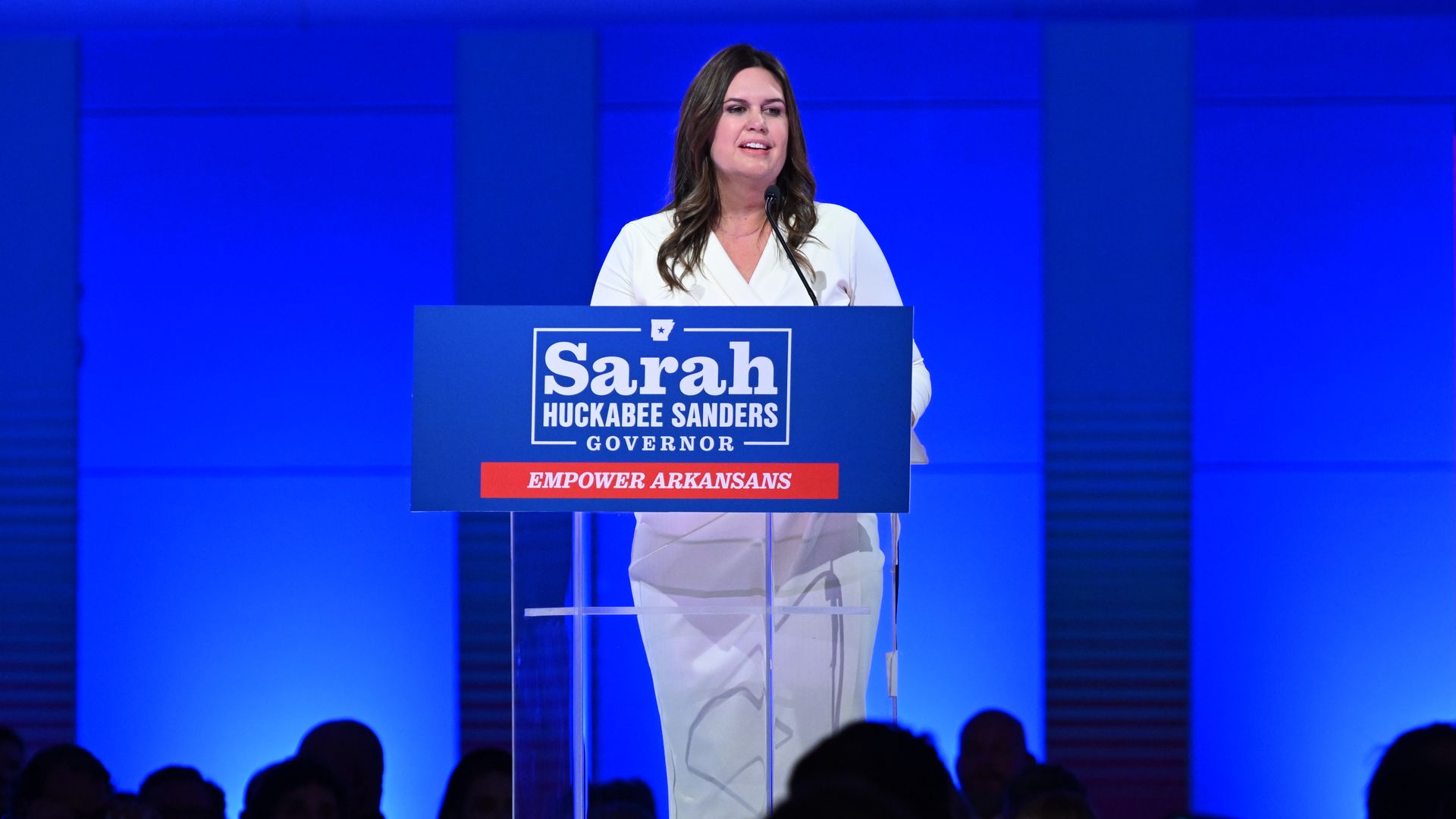 Gov.-elect Sarah Huckabee Sanders gives her acceptance speech. 